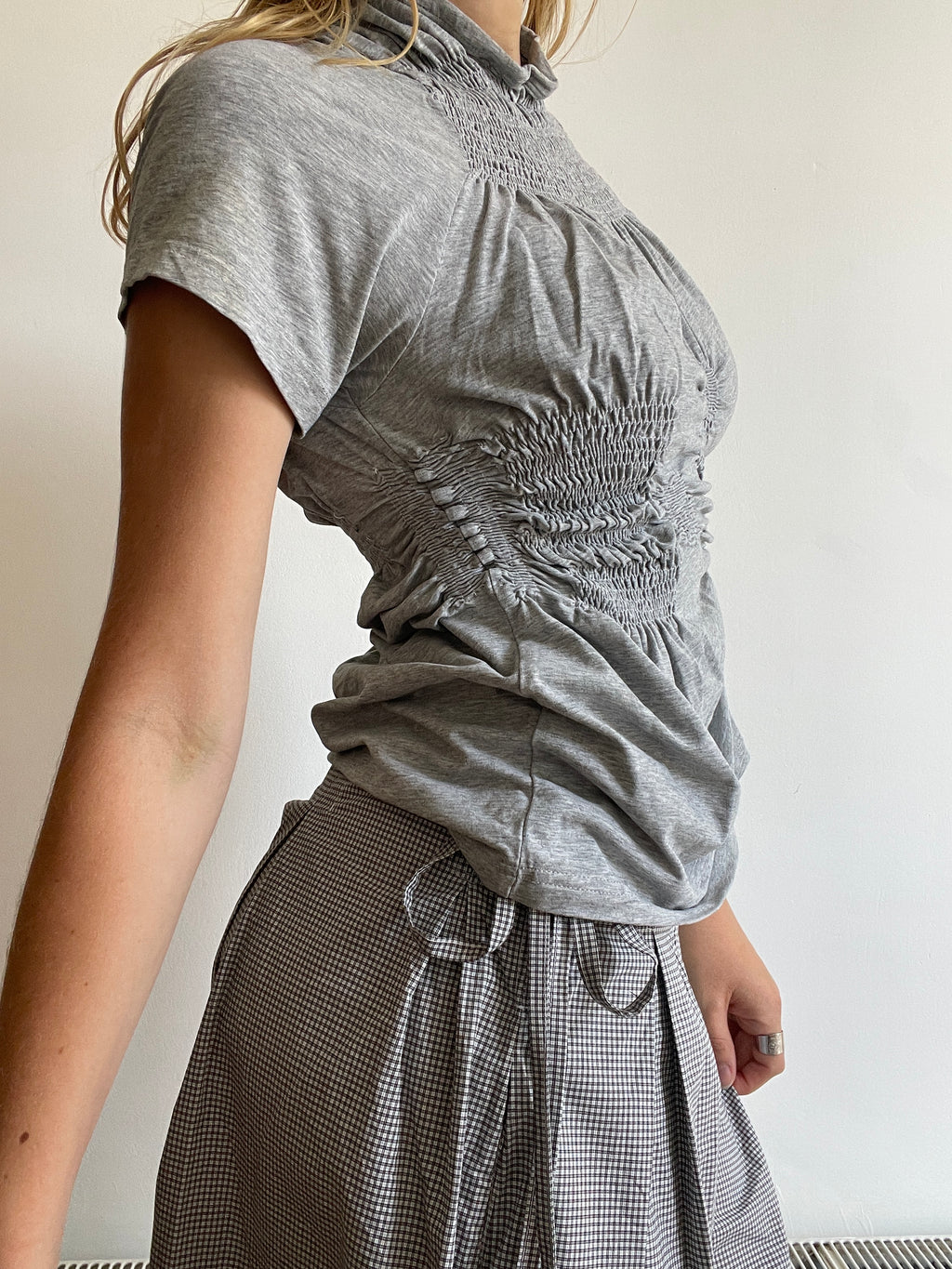 grey reworked elasticated ruched top