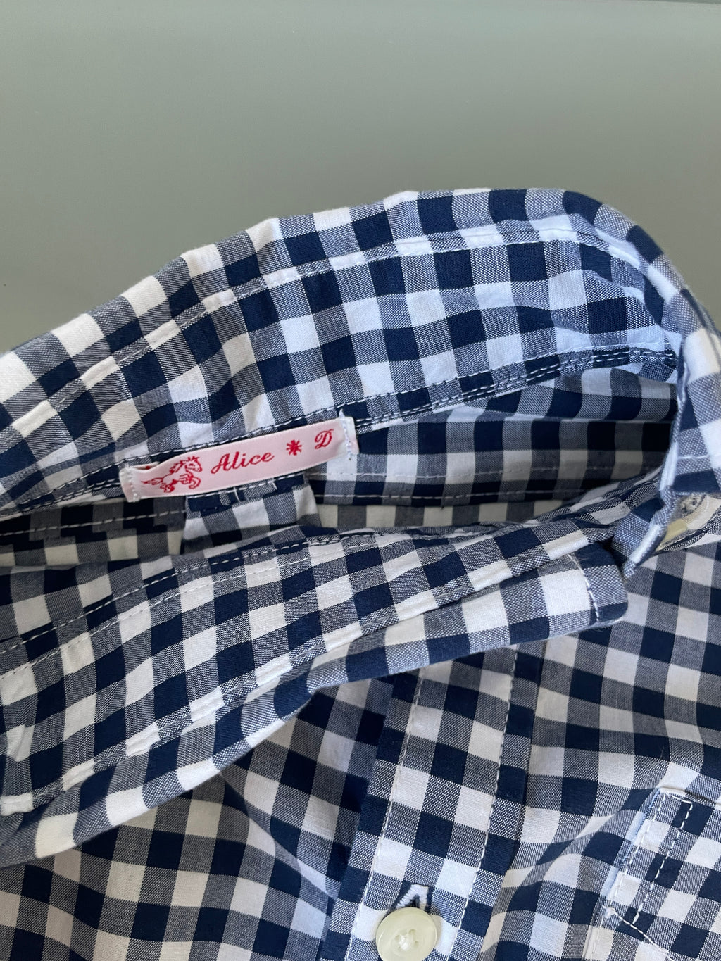 reworked asymetrical blue gingham fitted shirt