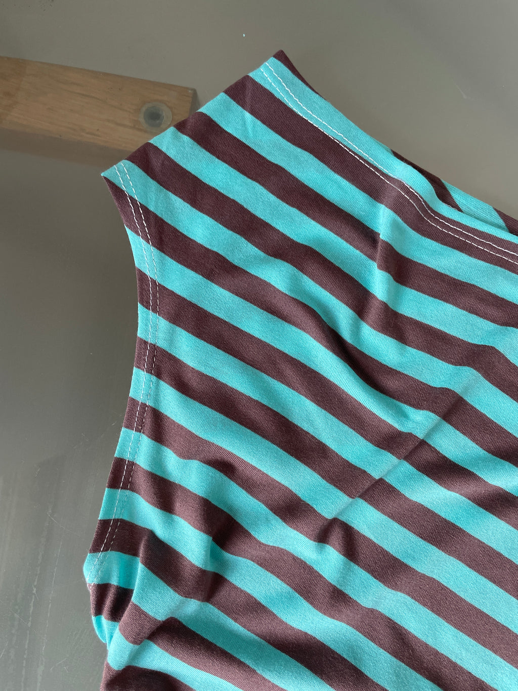 handmade mint brown stripe one shoulder tie top