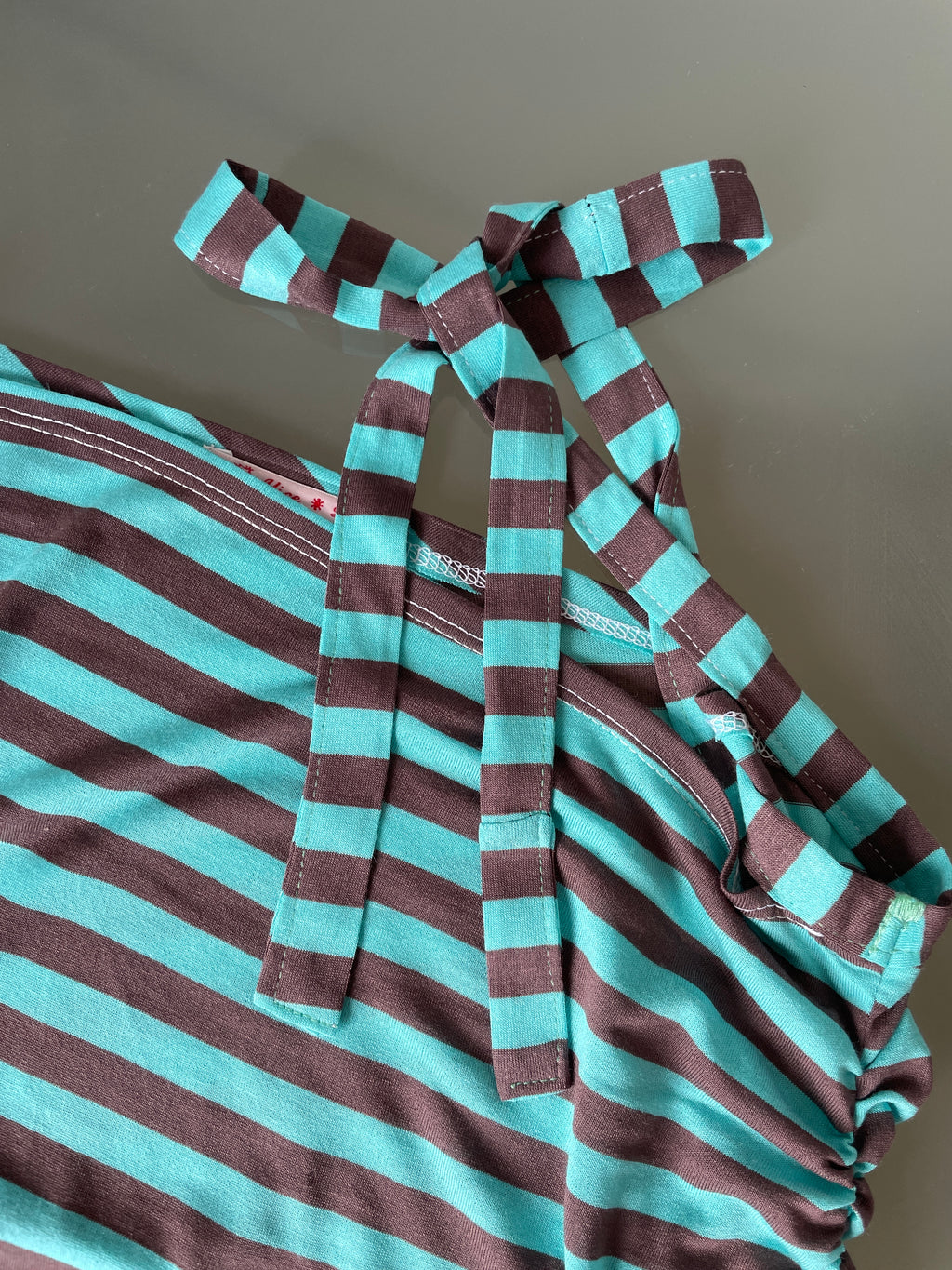 handmade mint brown stripe one shoulder tie top