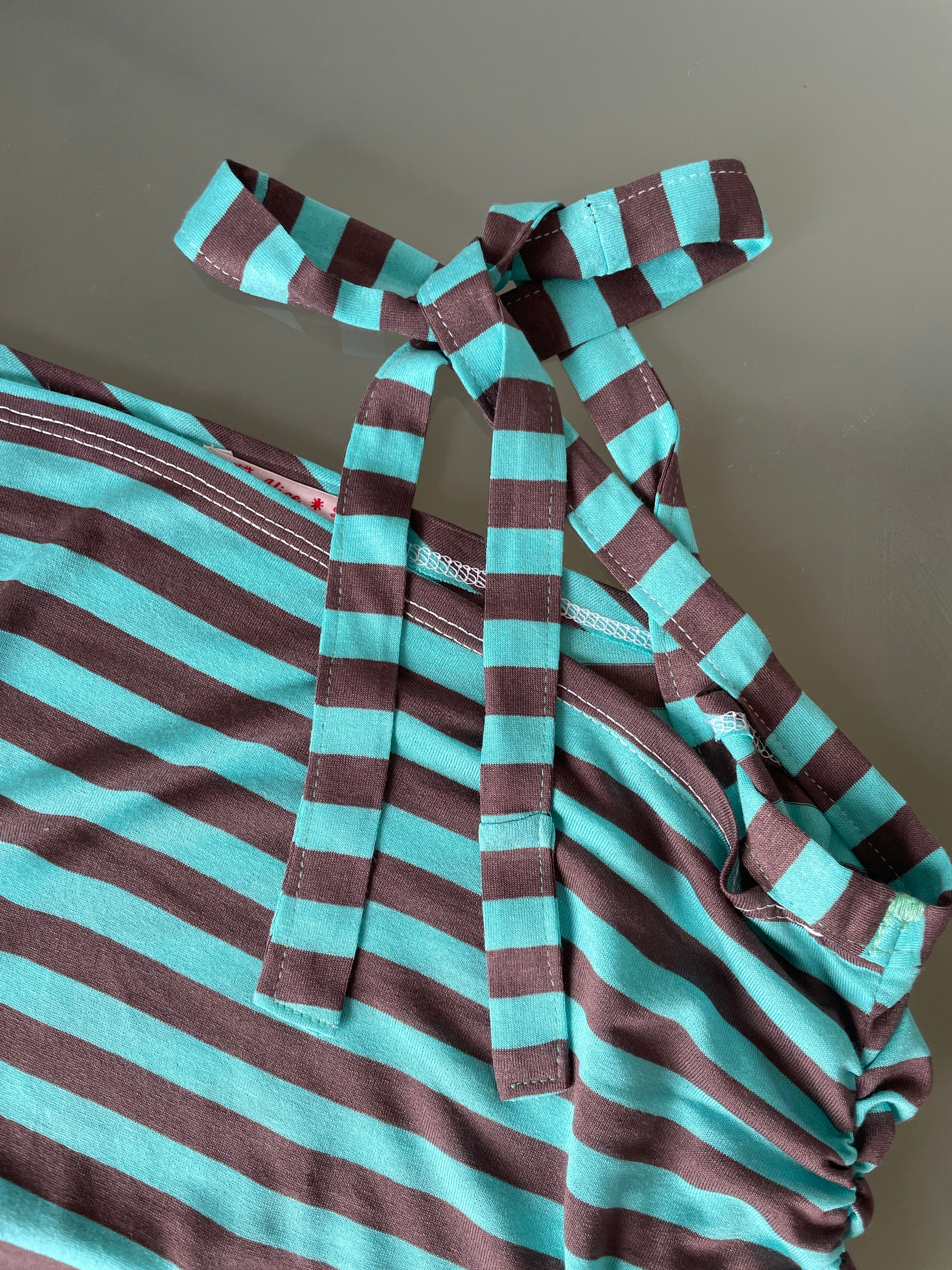 handmade mint brown stripe one shoulder tie top