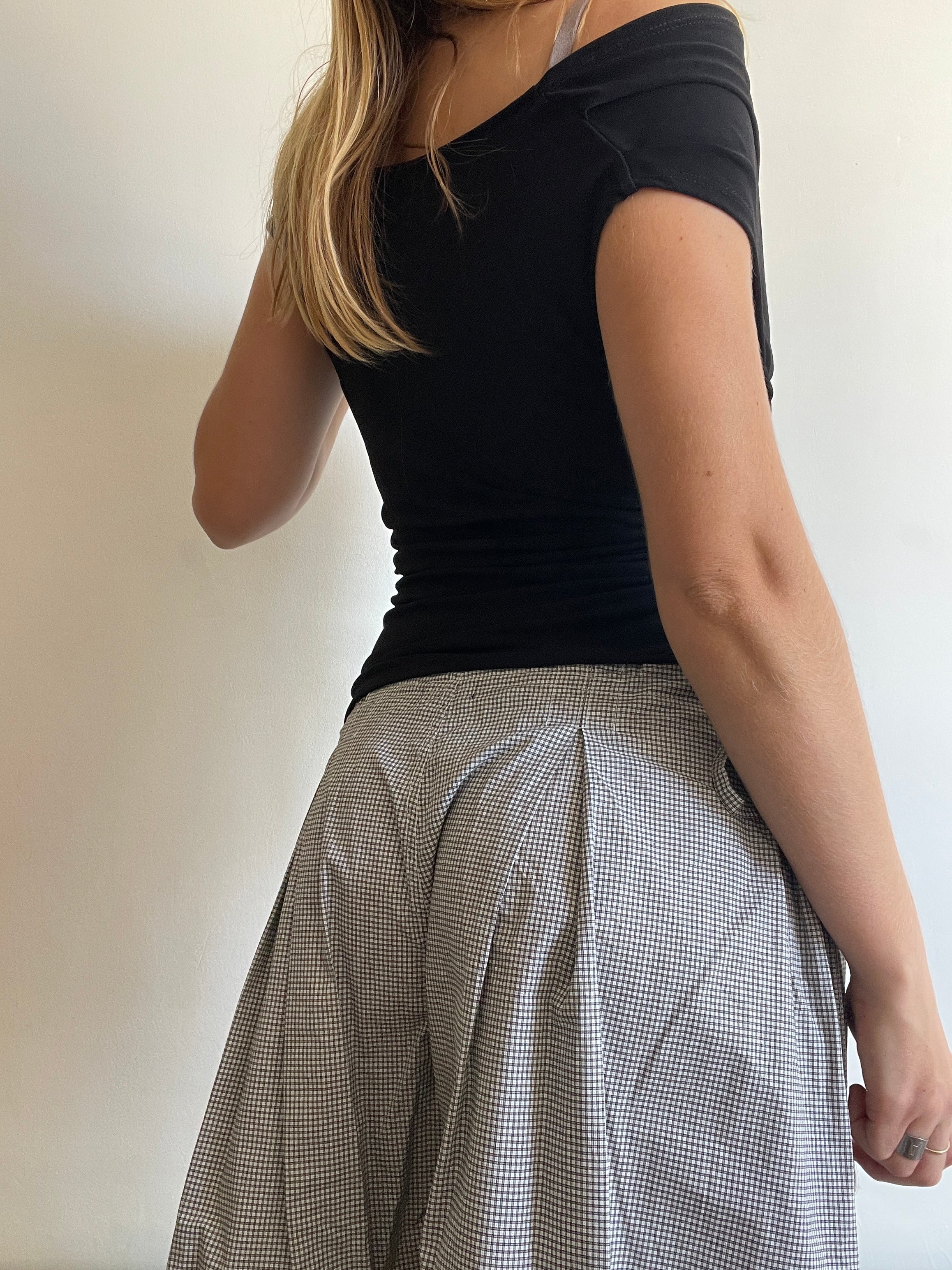 handmade slinky black ruched panel tie top
