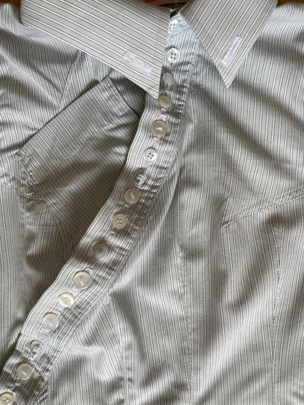 reworked asymmetrical wiggle button blouse