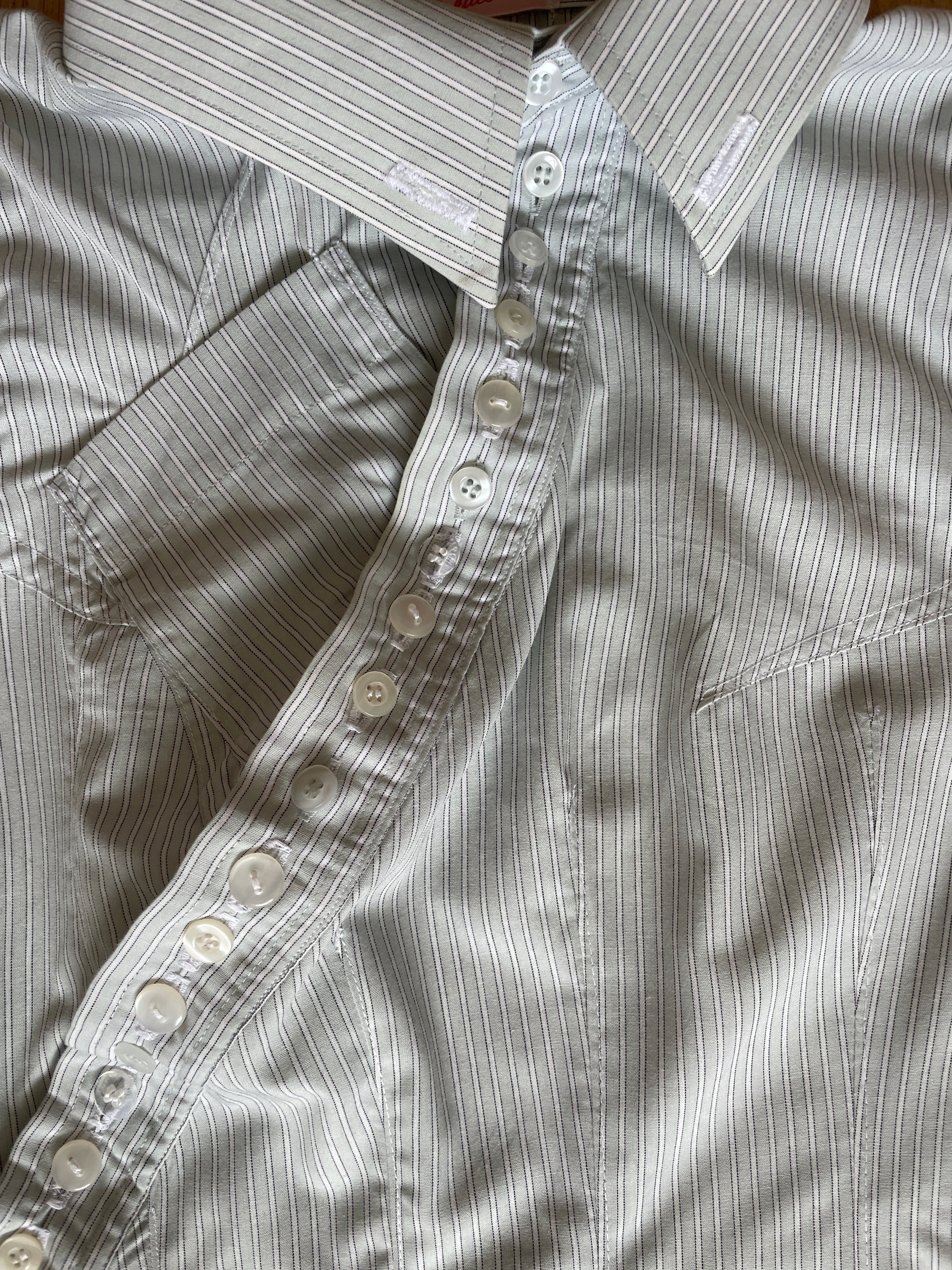 reworked asymmetrical wiggle button blouse