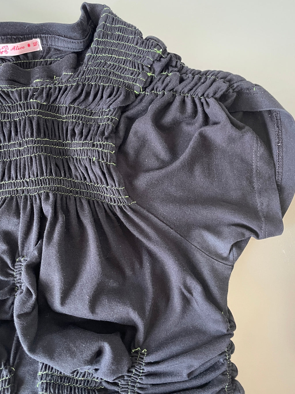 reworked black contrast stitch ruched slinky t shirt