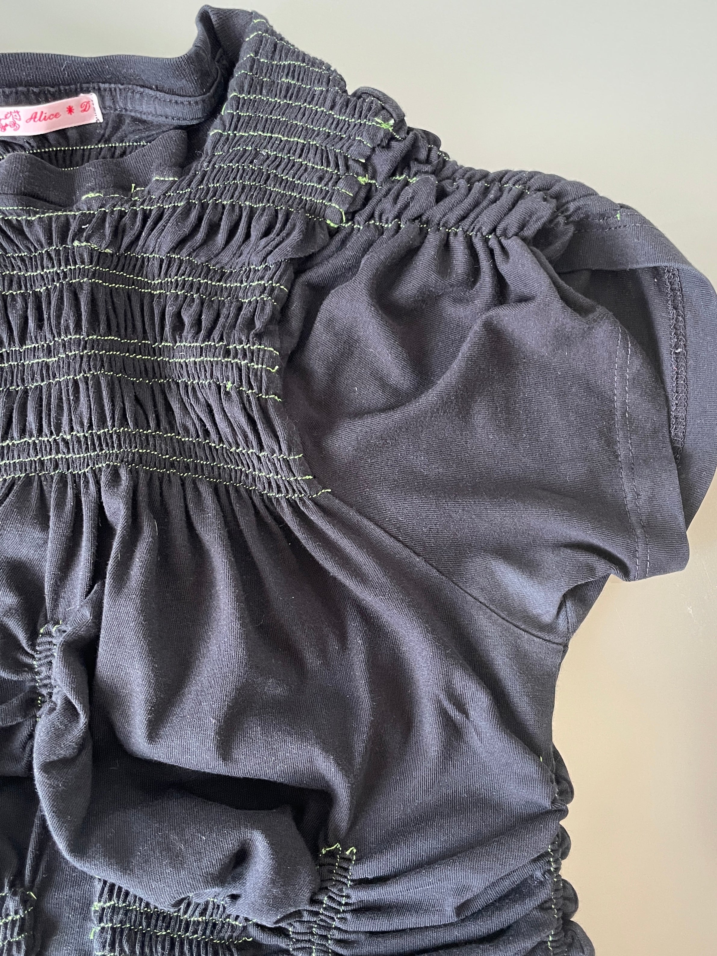 reworked black contrast stitch ruched slinky t shirt