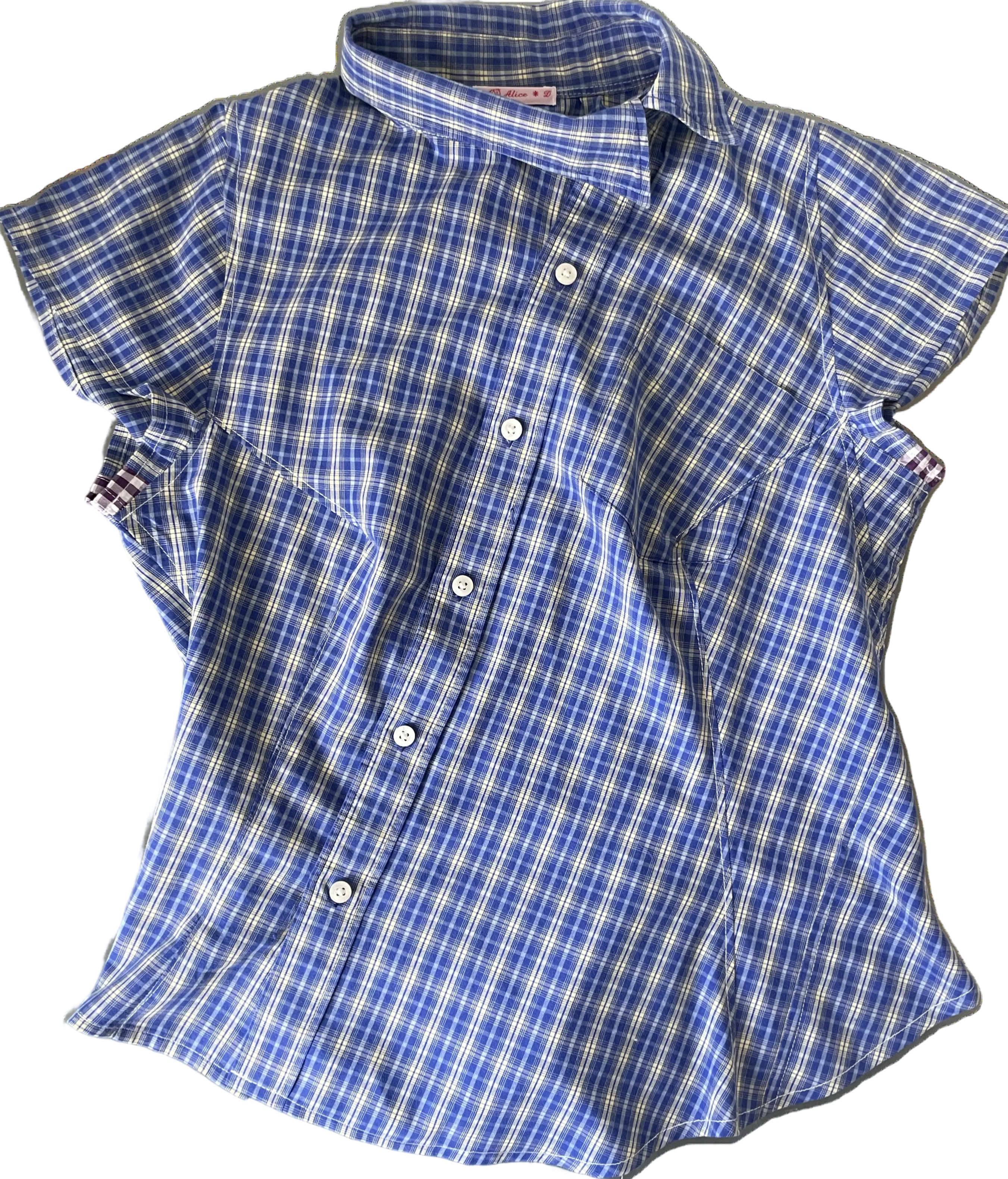 reworked blue yellow tartan asymetrical fitted shirt