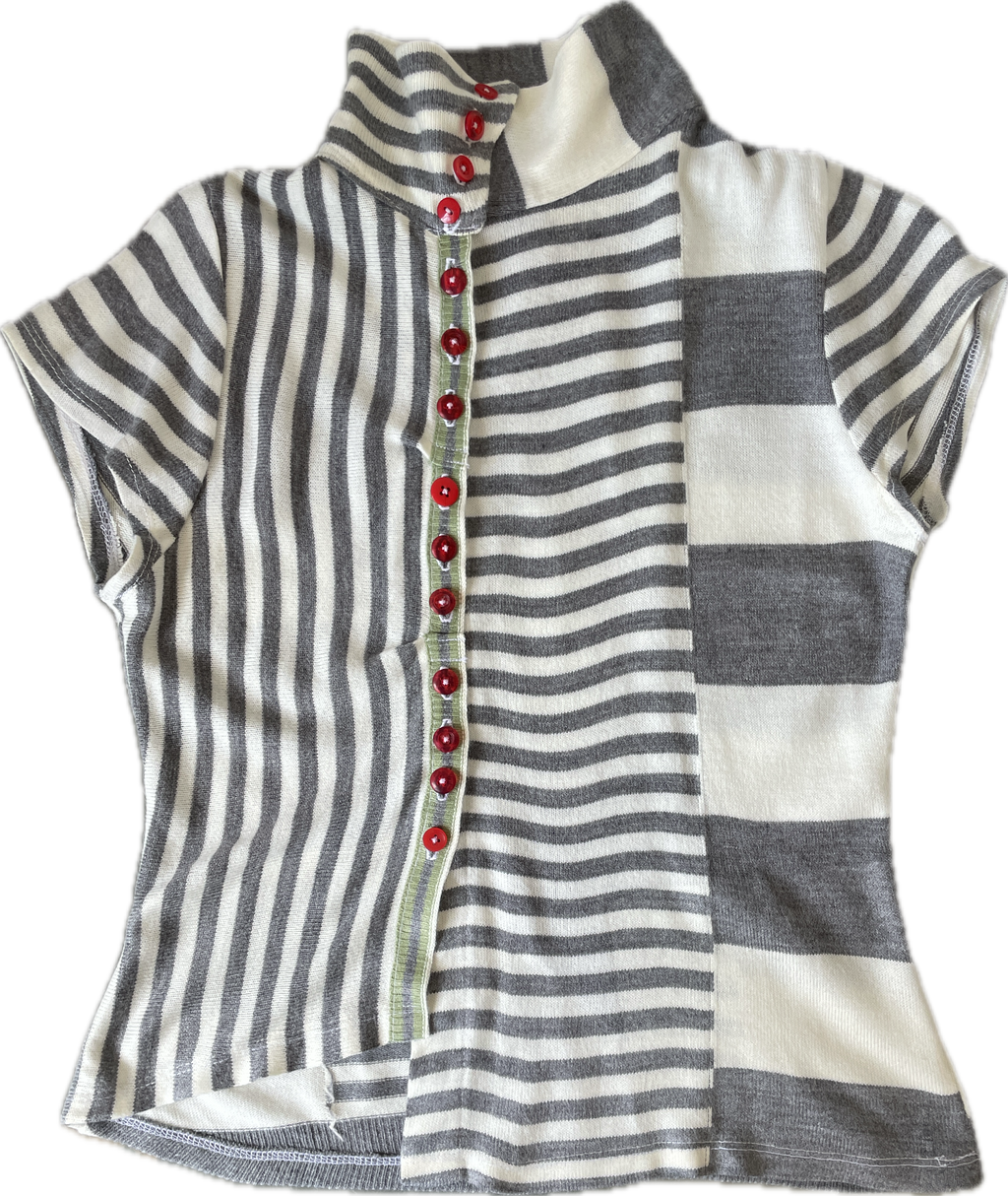 handmade contrast stripe red button up short sleeve cardigan