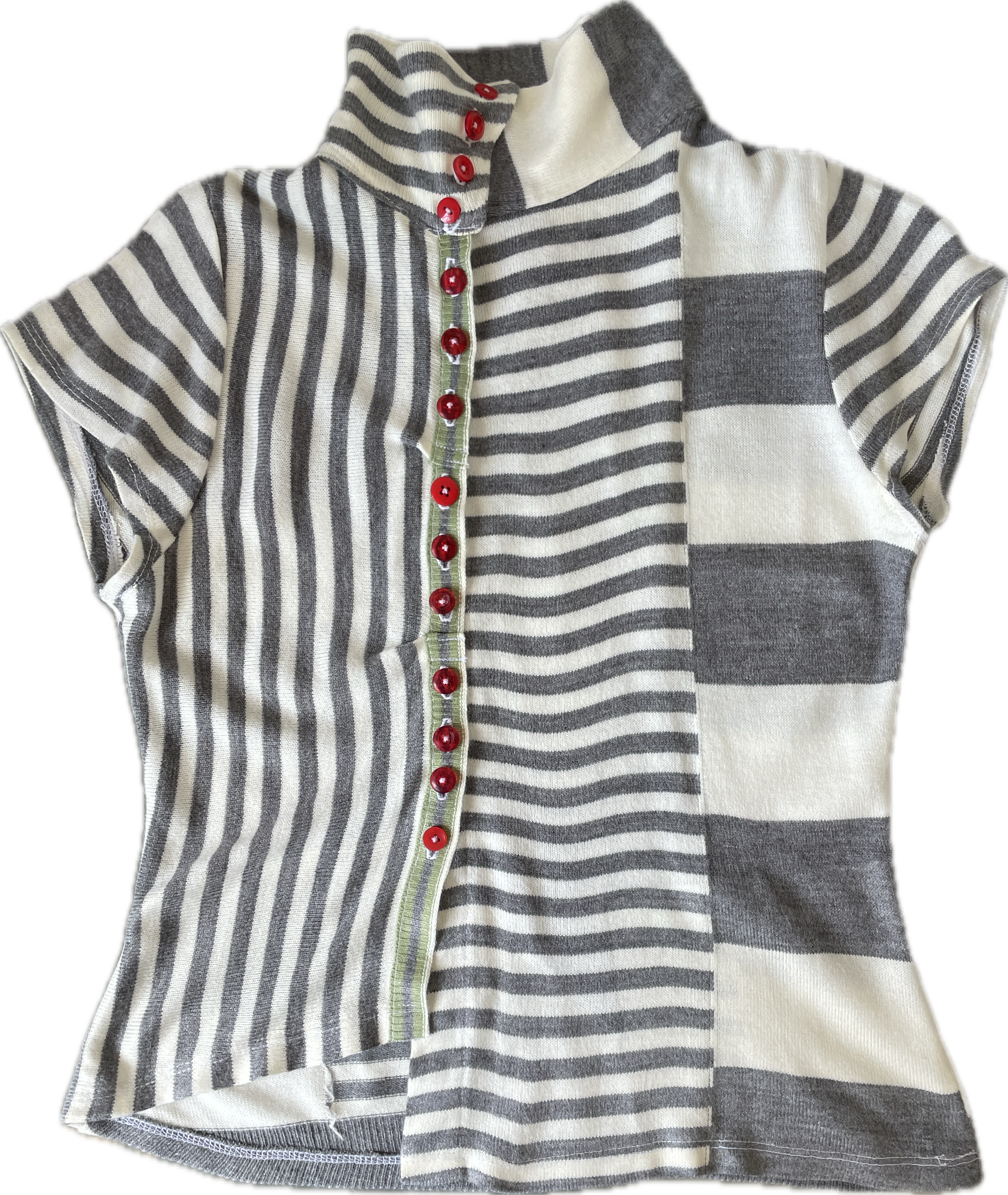 handmade contrast stripe red button up short sleeve cardigan