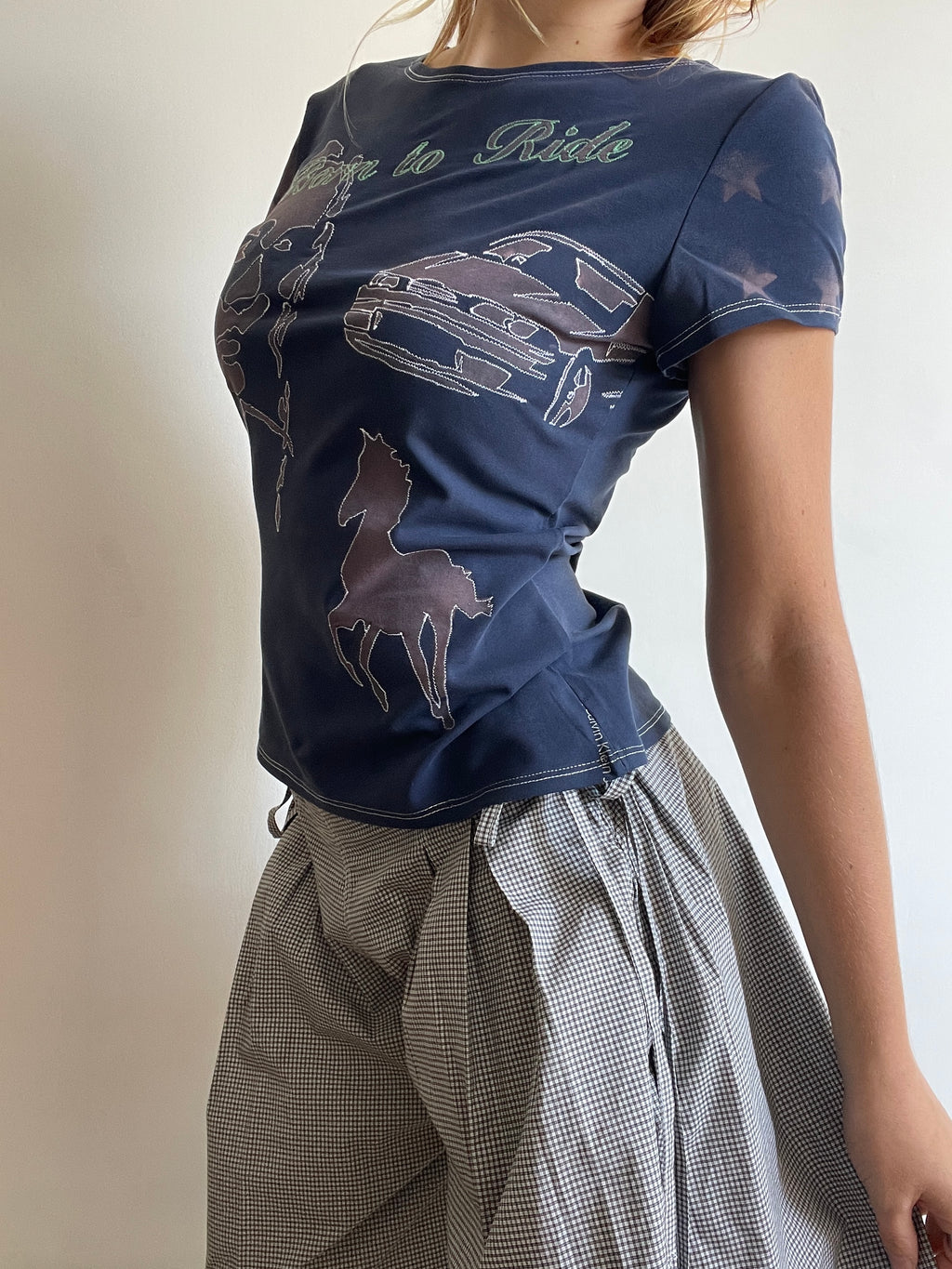 handmade bleach stencil print horse girl baby tee