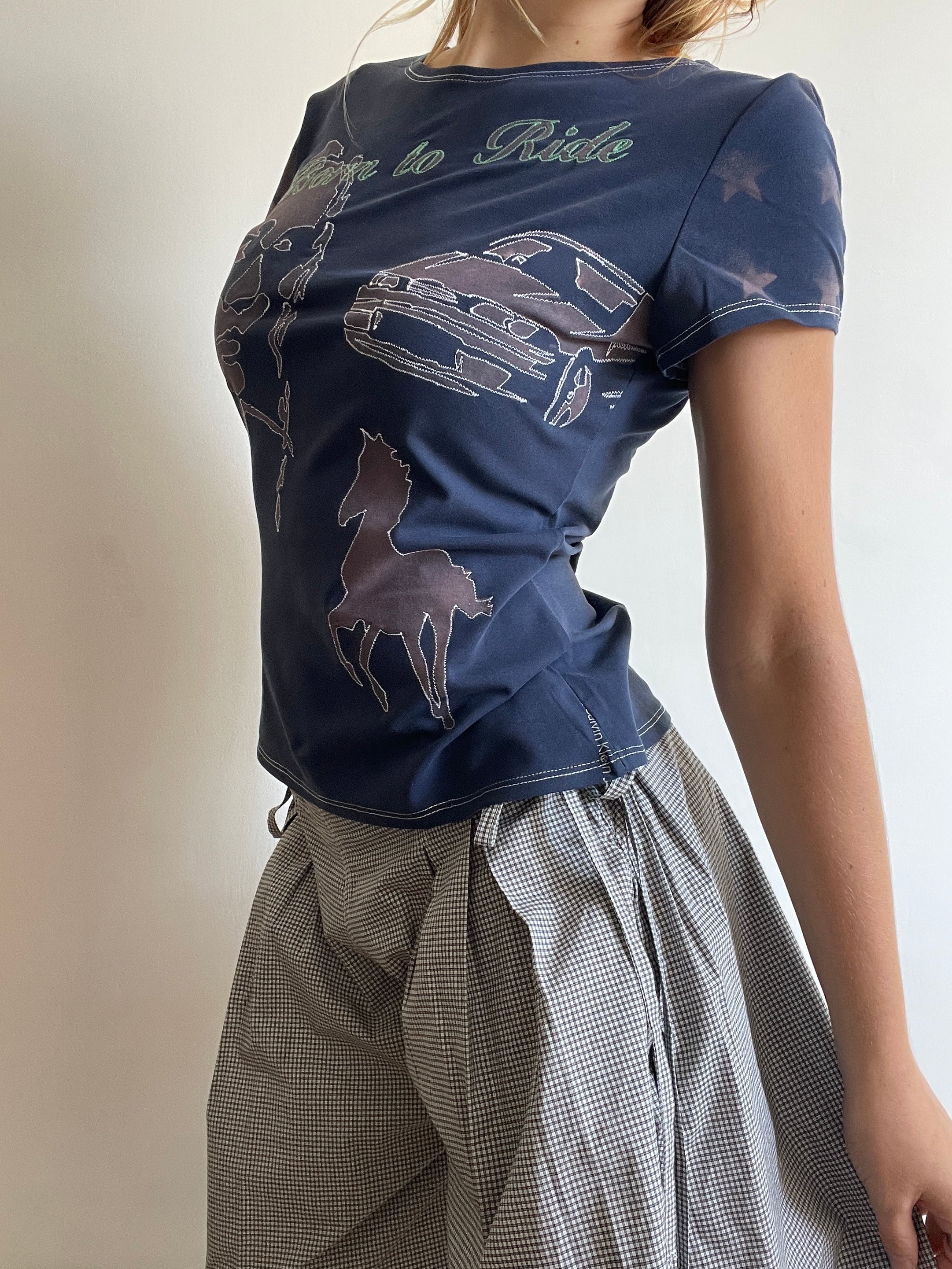 handmade bleach stencil print horse girl baby tee