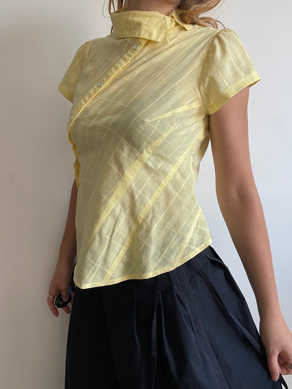 reworked yellow check blouse
