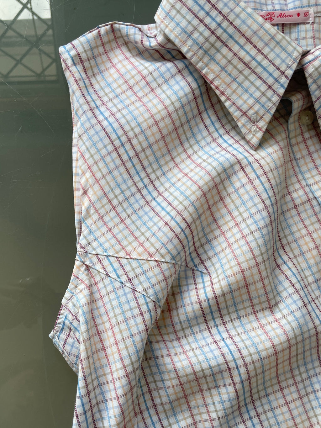 checkered asymmetrical drop waist gathered button up dress