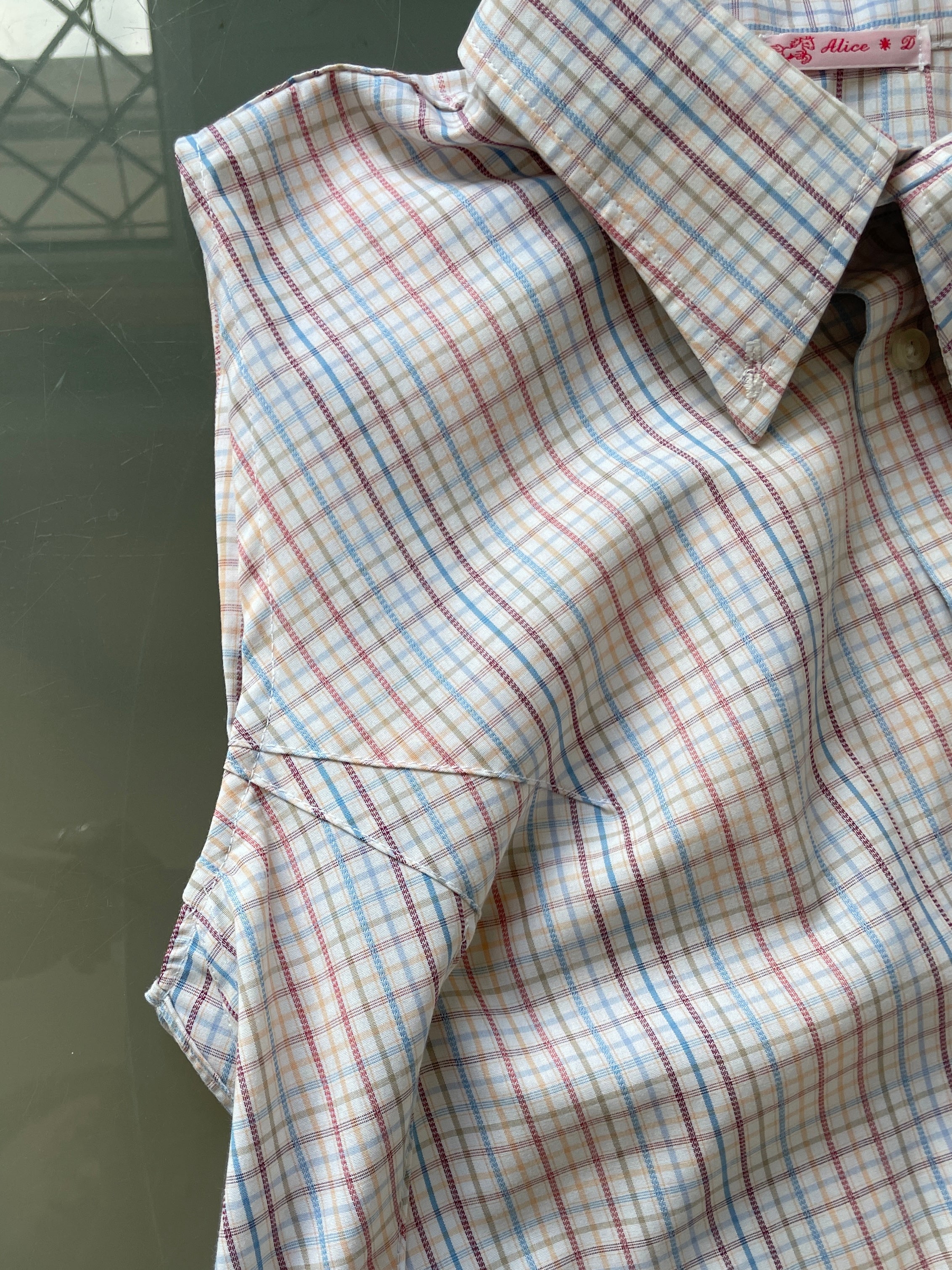 checkered asymmetrical drop waist gathered button up dress