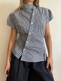 reworked asymetrical blue gingham fitted shirt