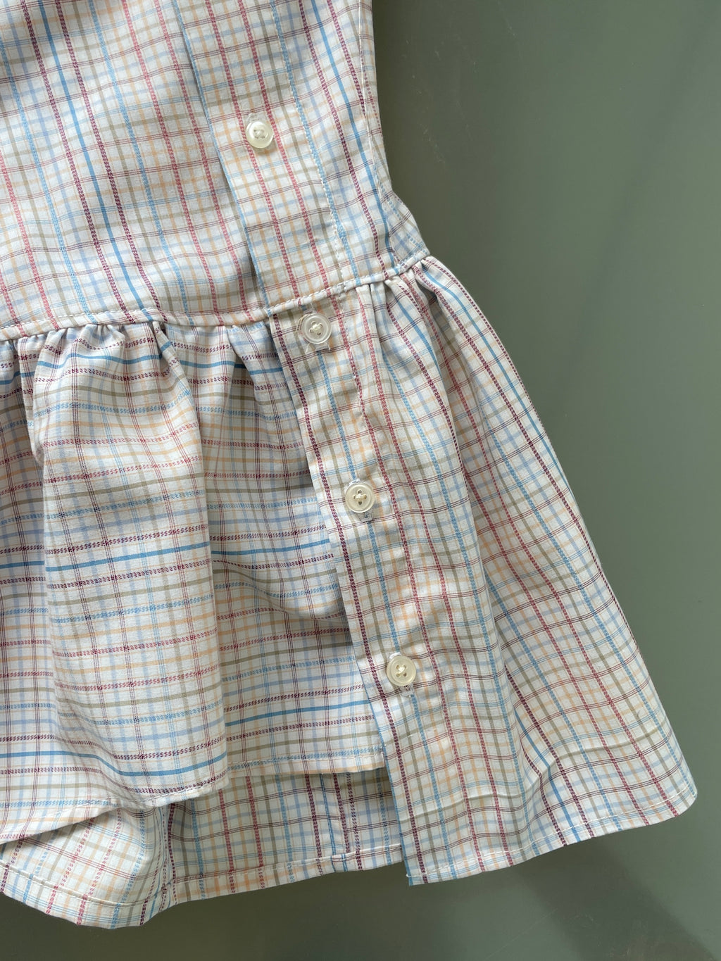 checkered asymmetrical drop waist gathered button up dress