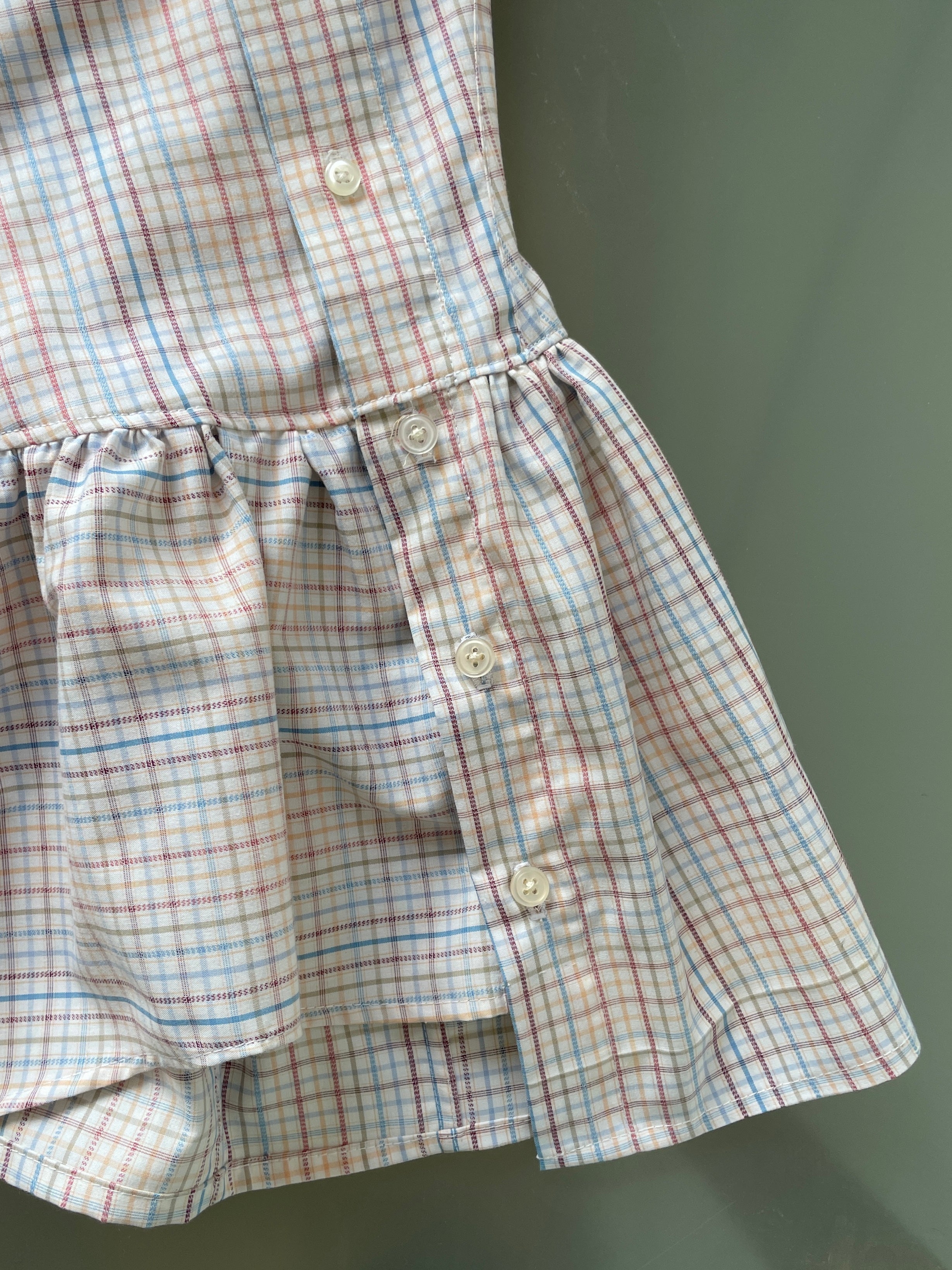 checkered asymmetrical drop waist gathered button up dress