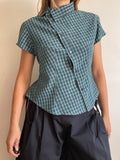 reworked green check asymmetrical button up shirt