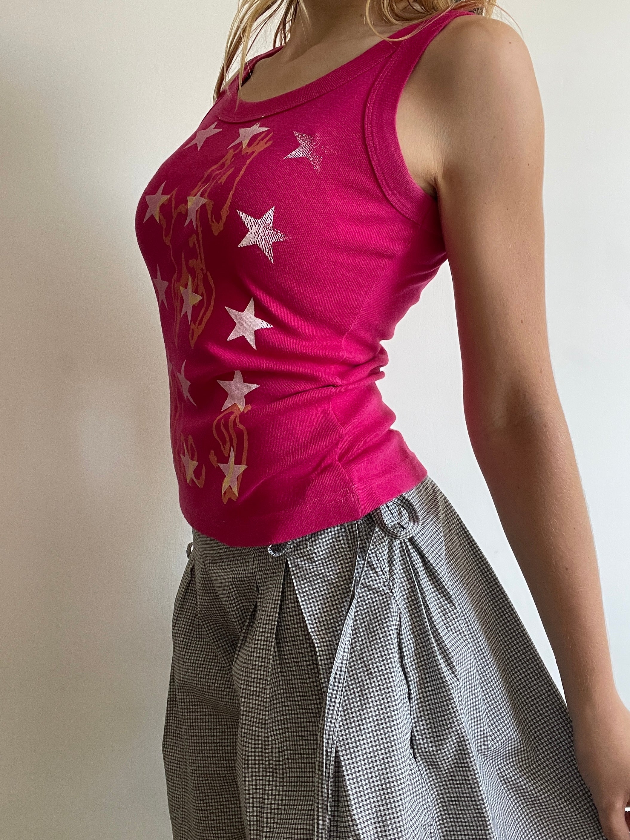 handmade screen printed star horse graphic tank top in pink