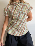 reworked pastel button up asymetrical shirt