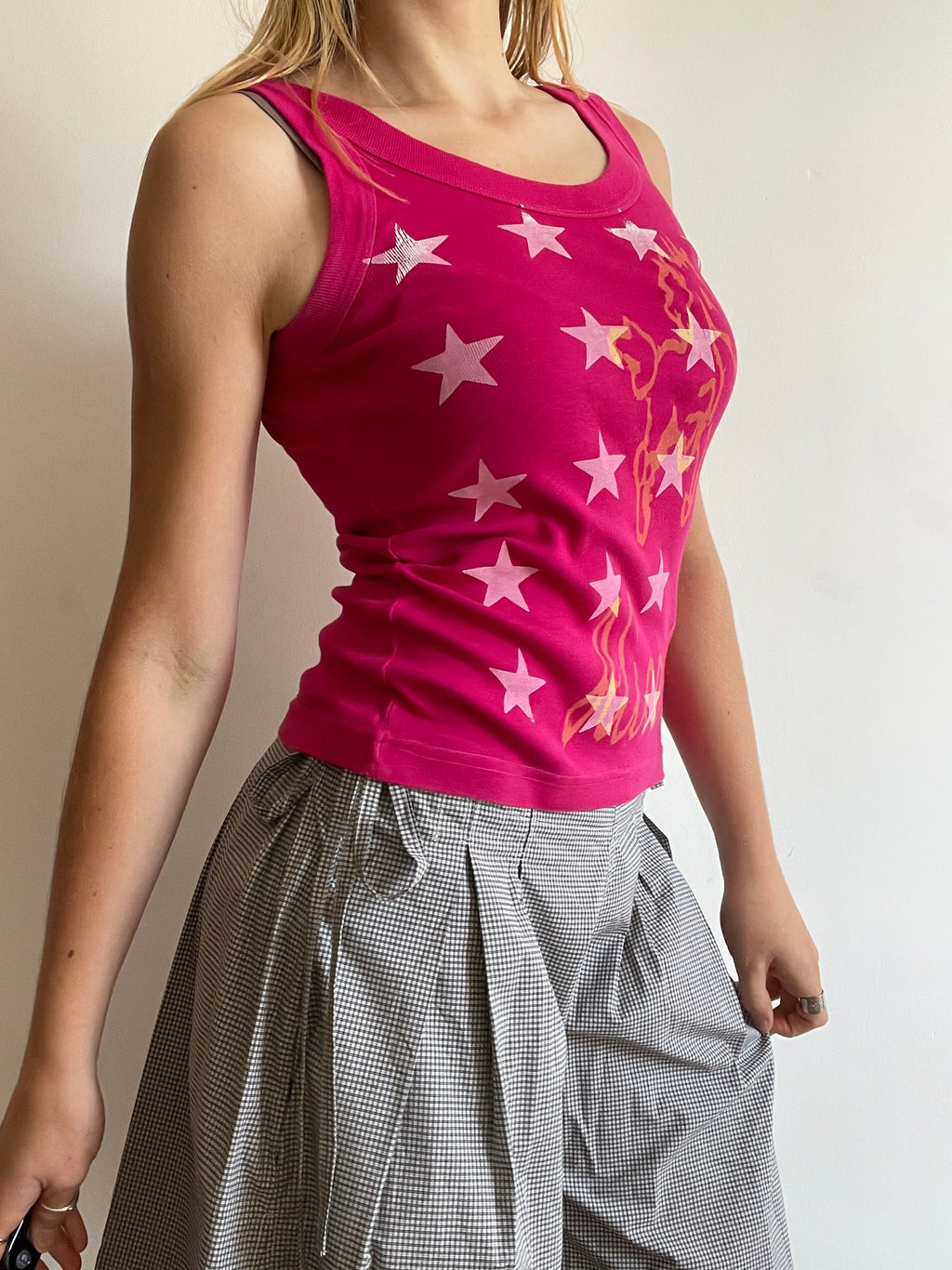 handmade screen printed star horse graphic tank top in pink