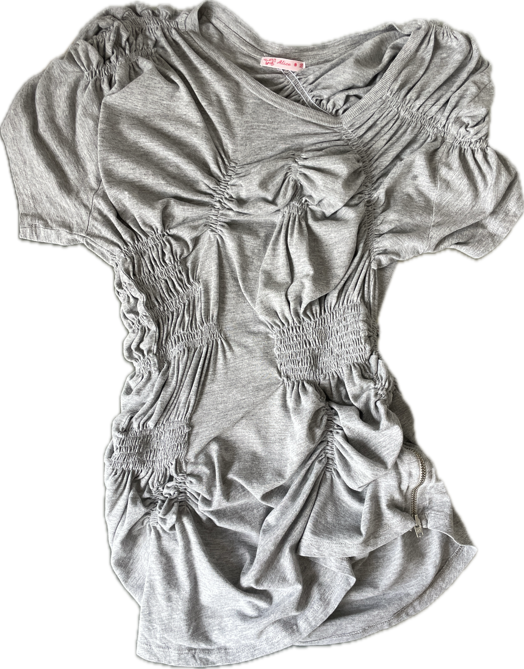 grey reworked elasticated ruched slinky t shirt