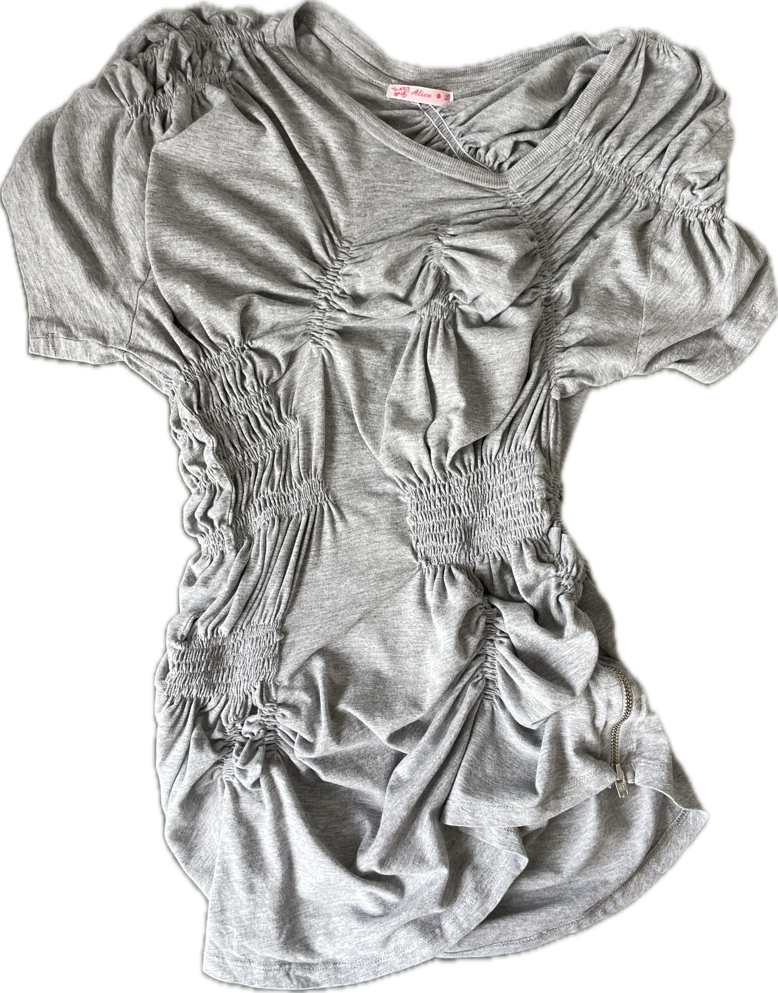 grey reworked elasticated ruched slinky t shirt