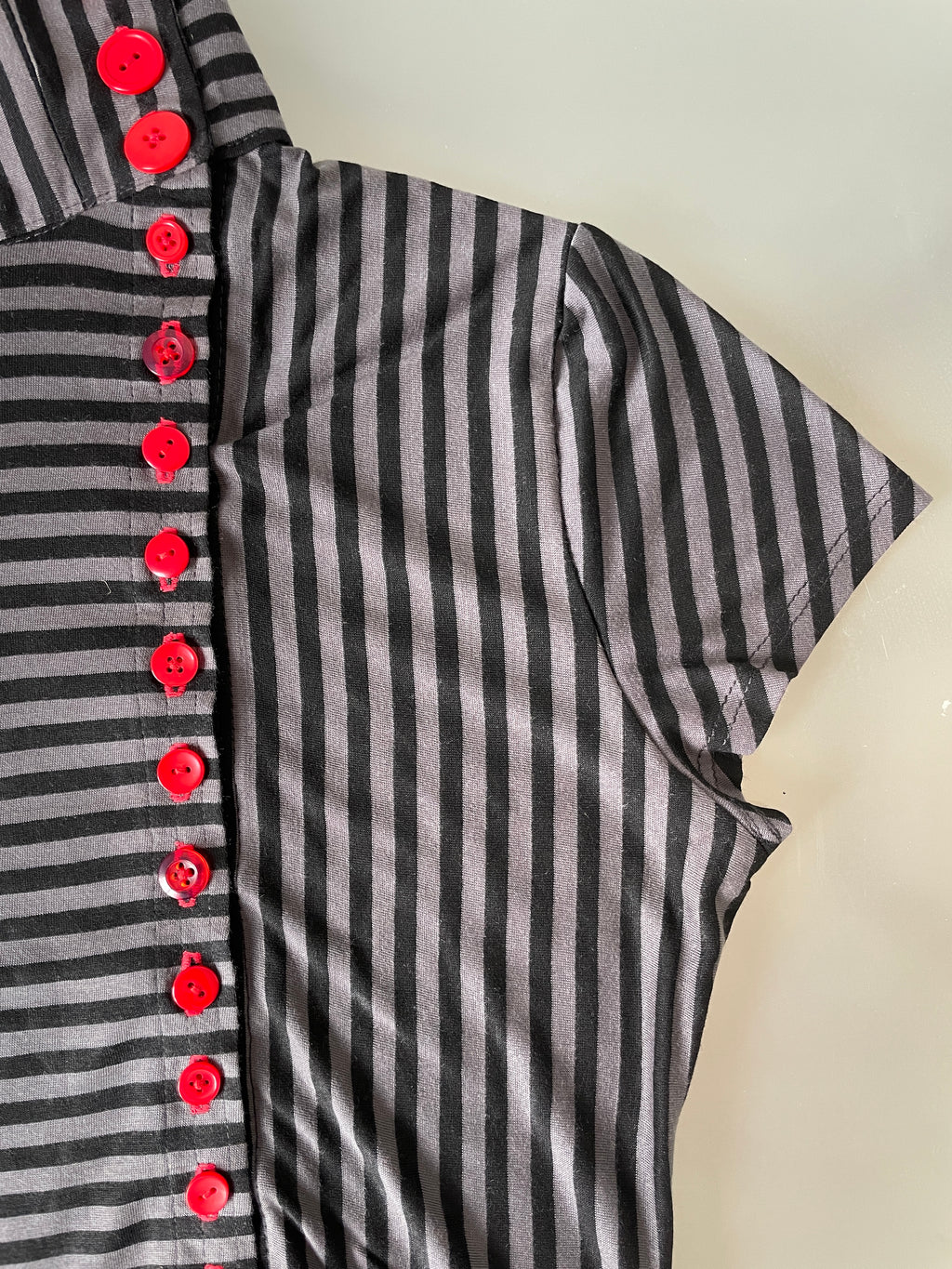handmade grey stripe button up asymmetrical t shirt