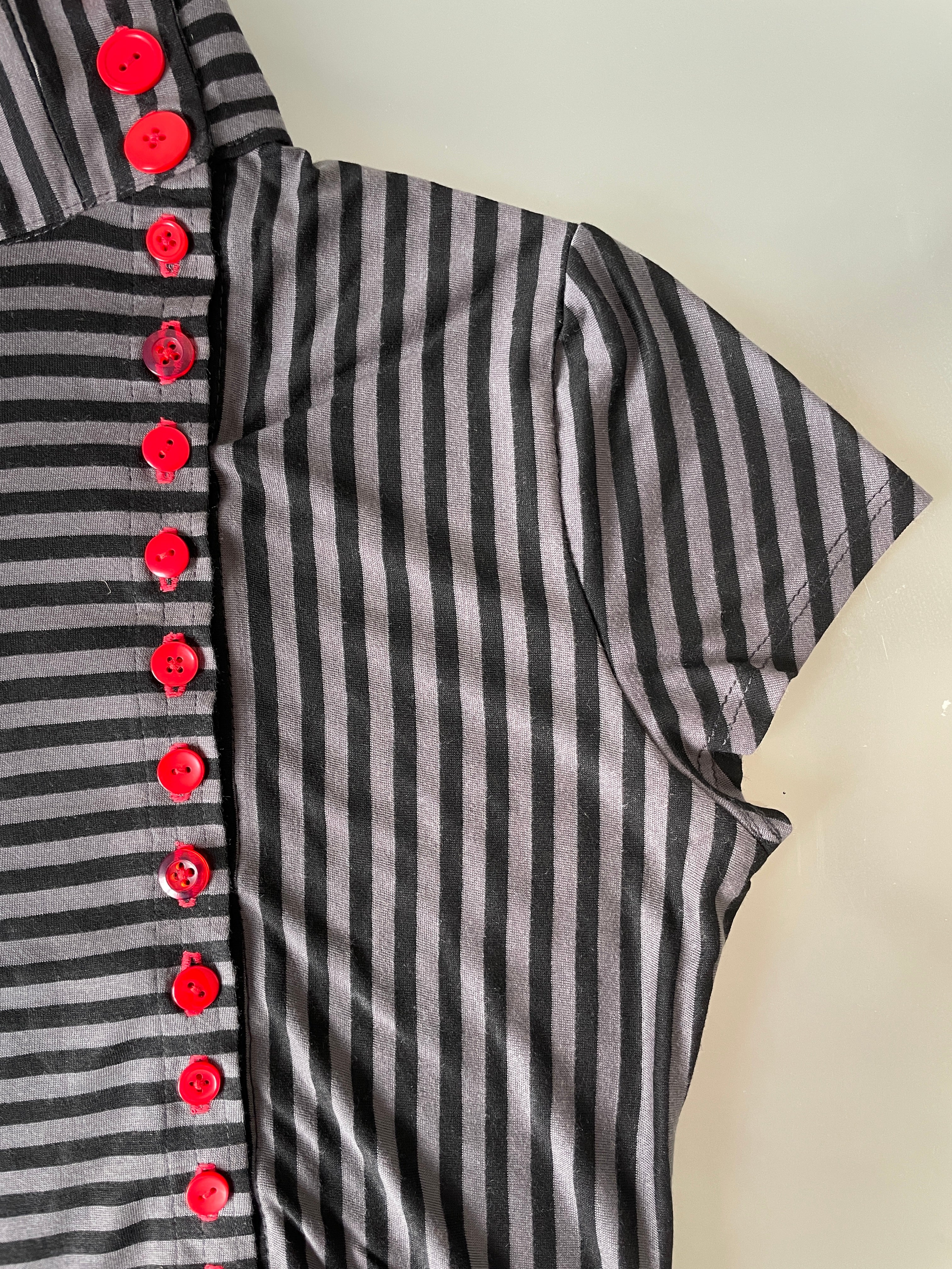 handmade grey stripe button up asymmetrical t shirt