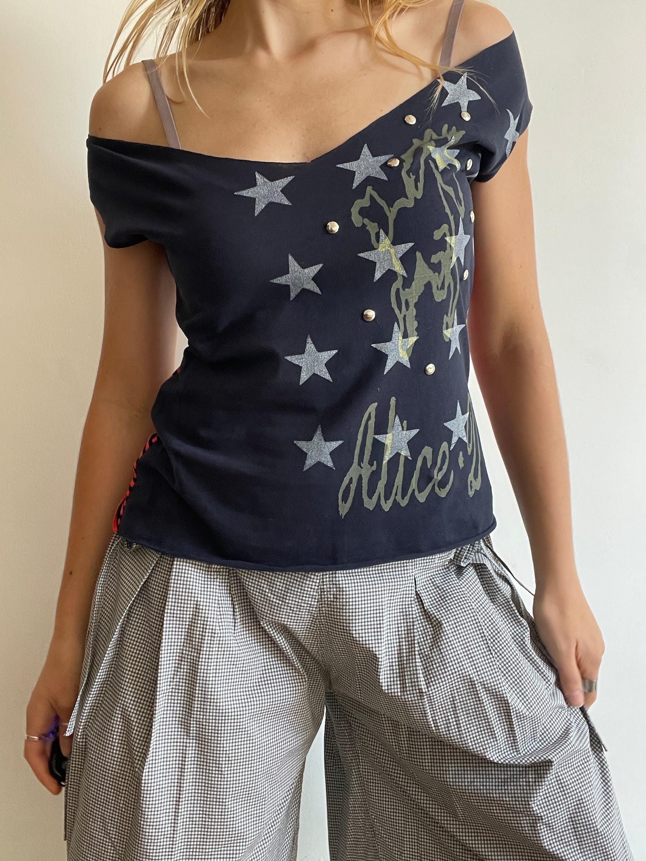 handmade screenprint star horse studded tank top