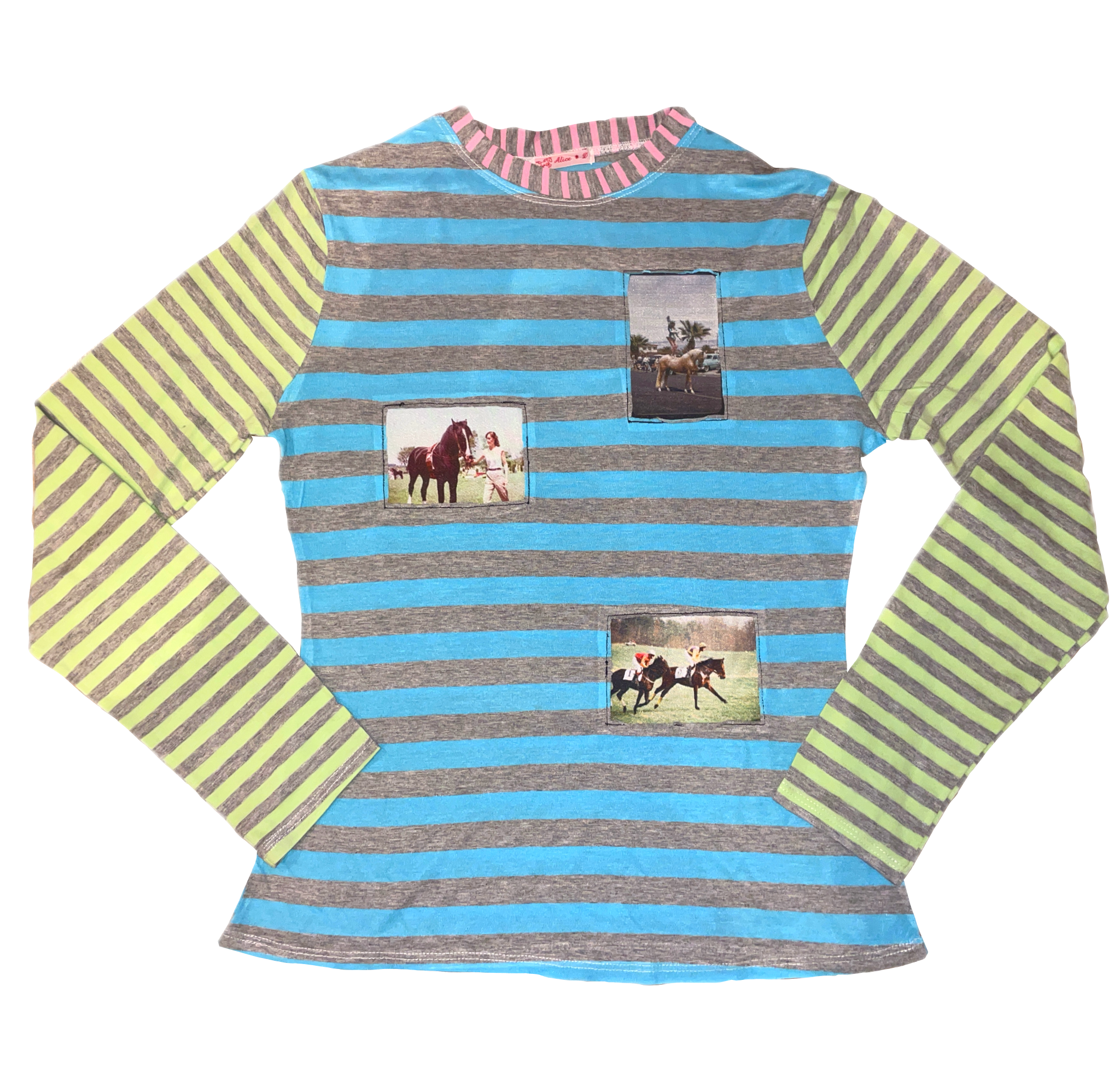 handmade blue stripe photo print longsleeve
