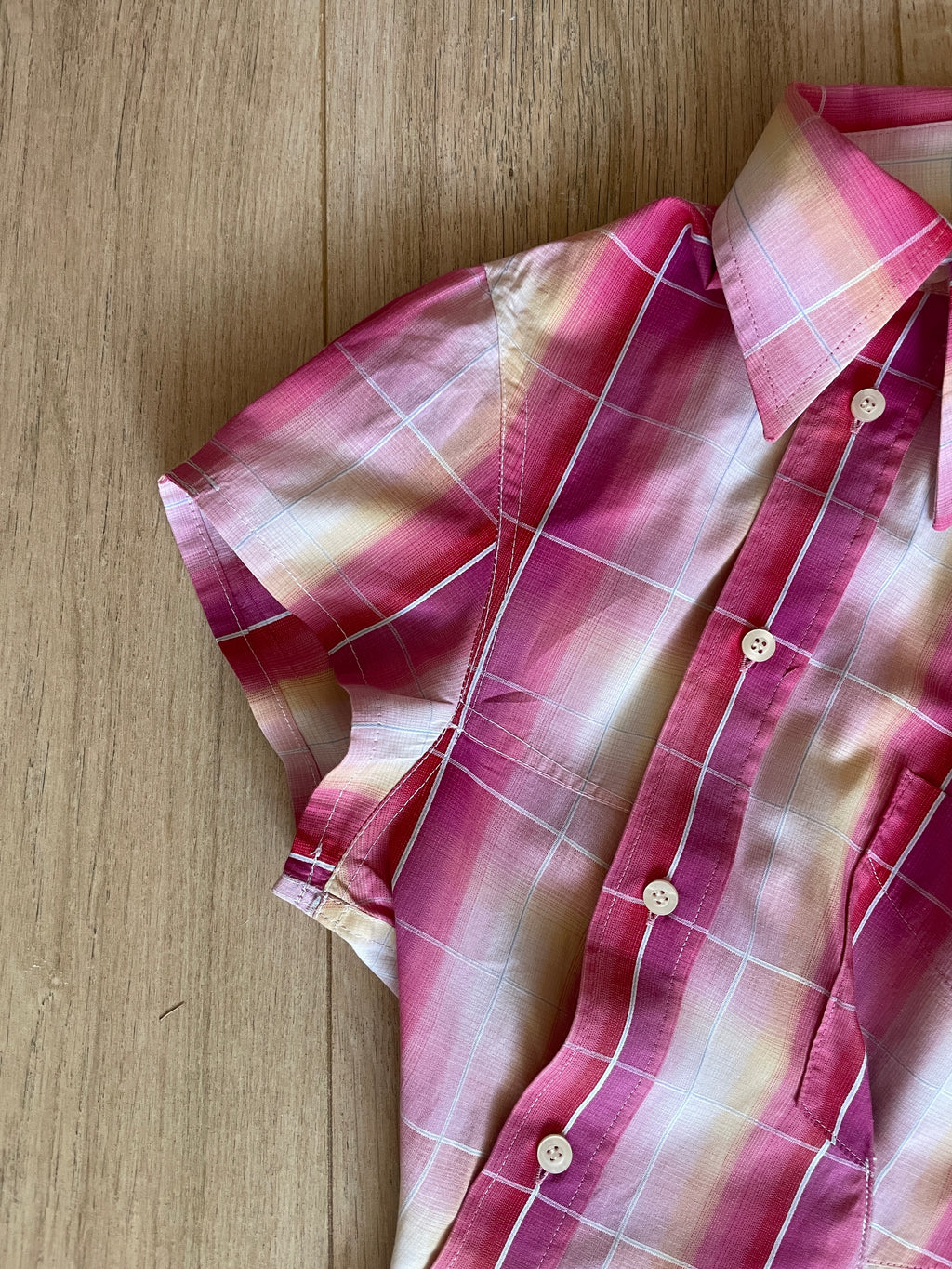 reworked pink sunset check asymmetrical shirt