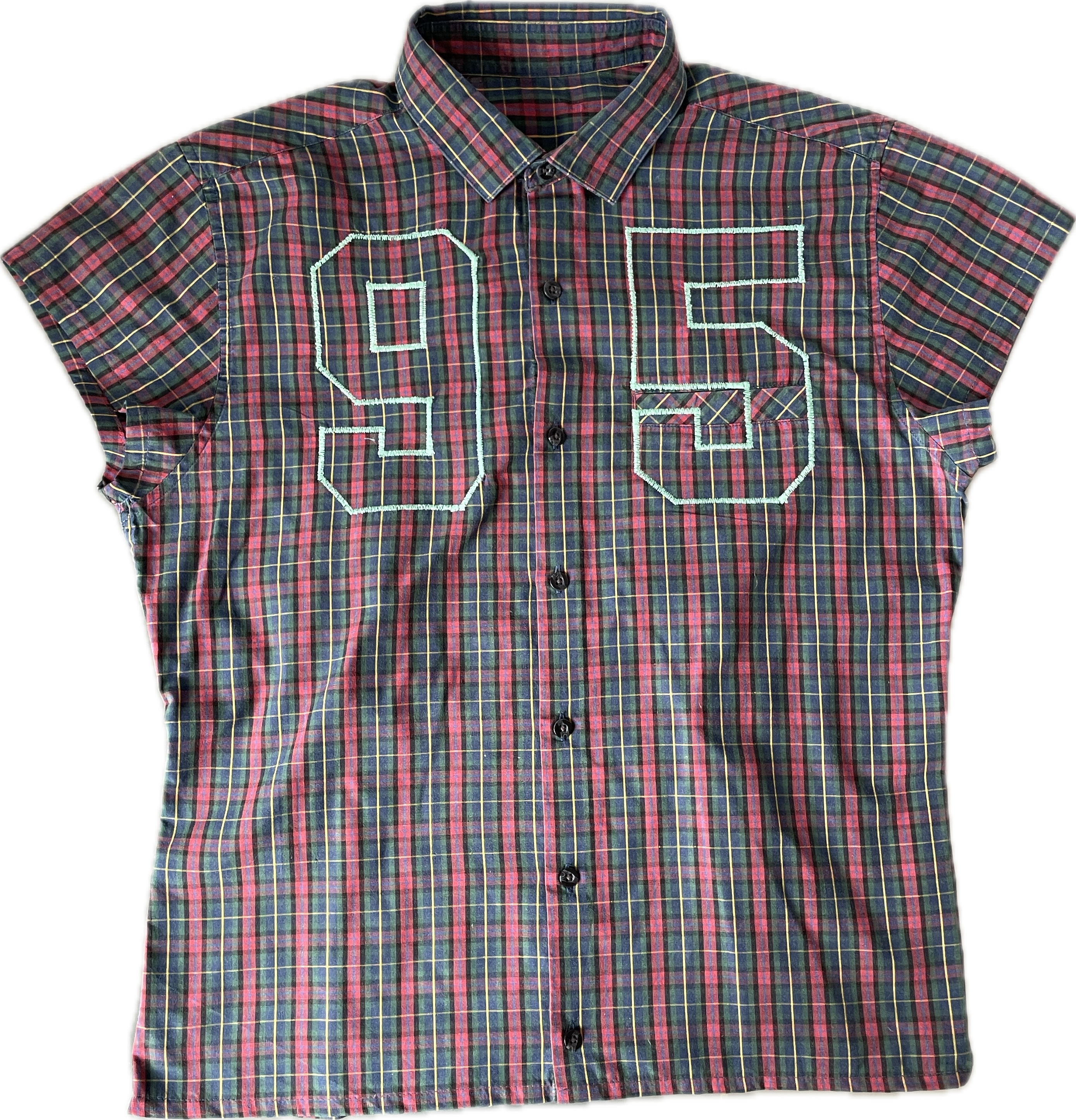 reworked sports number embroidered tartan shirt