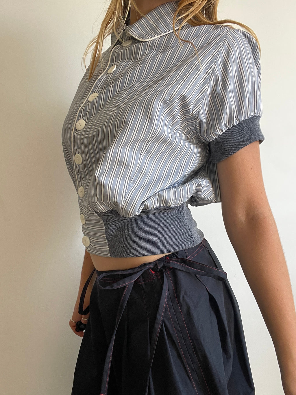 cropped pinstripe button up jacket with collar (lined)