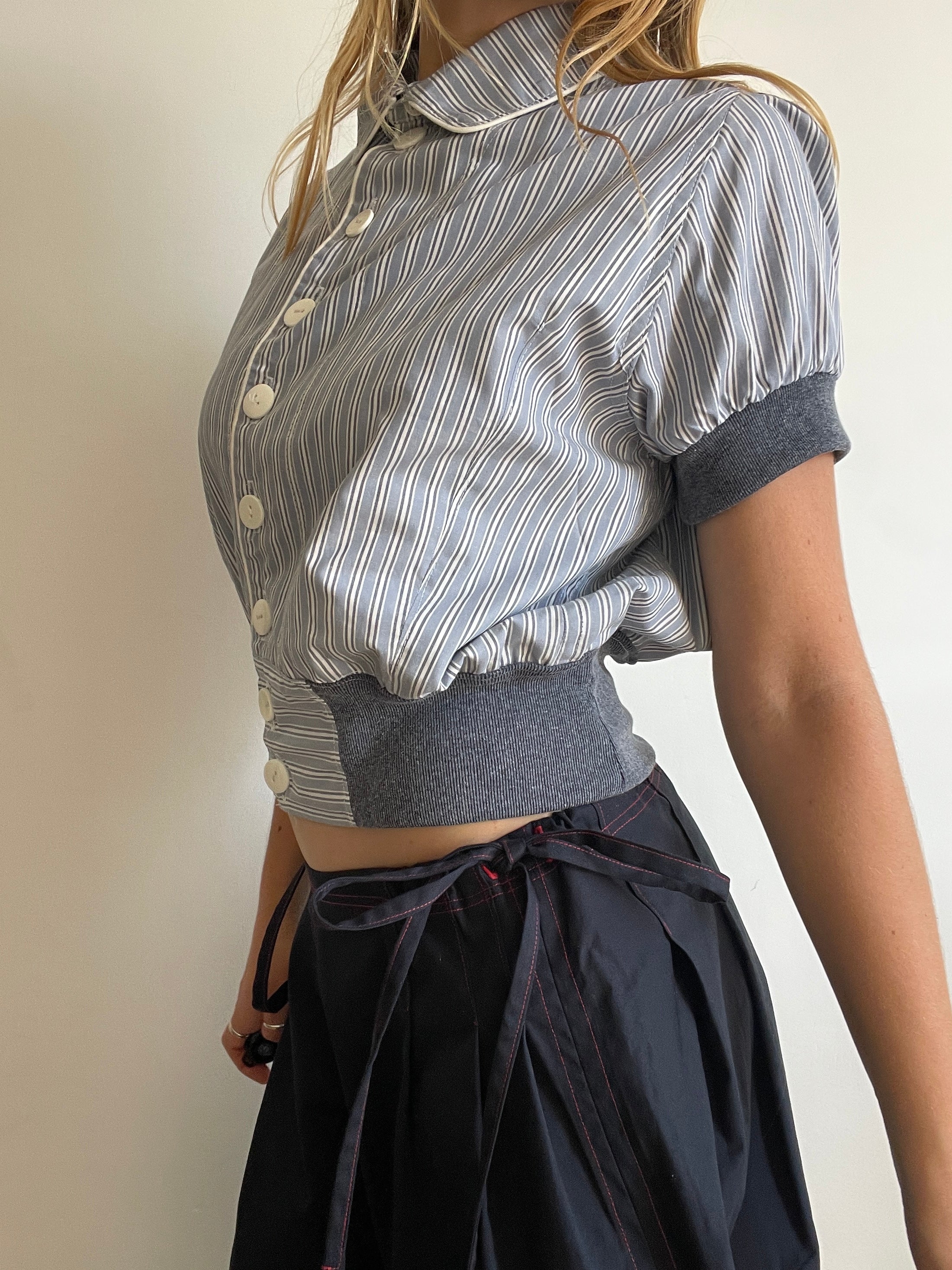 cropped pinstripe button up jacket with collar (lined)