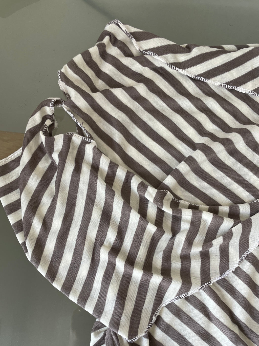 handmade asymmetrical pixie striped off the shoulder long fitted tunic top