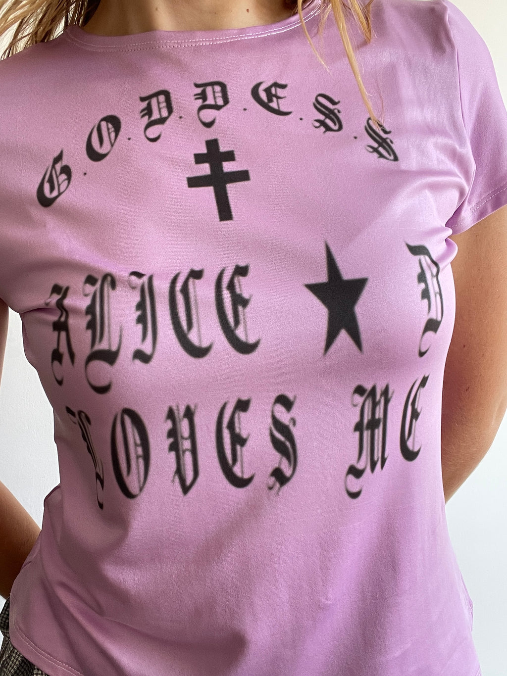 handmade purple graphic print punk slogan baby tee