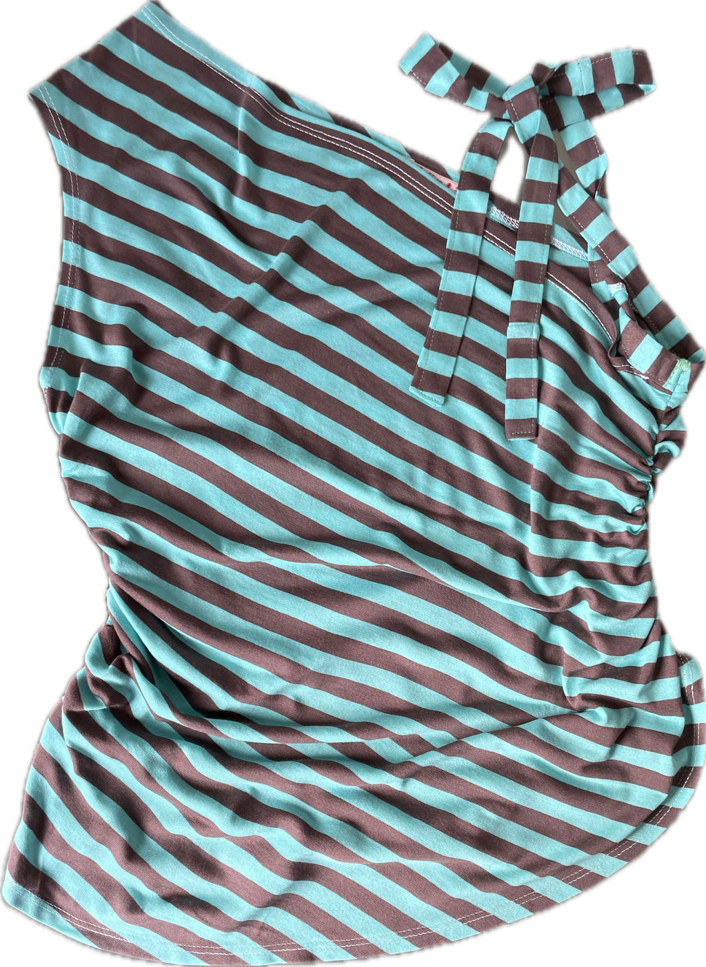 handmade mint brown stripe one shoulder tie top