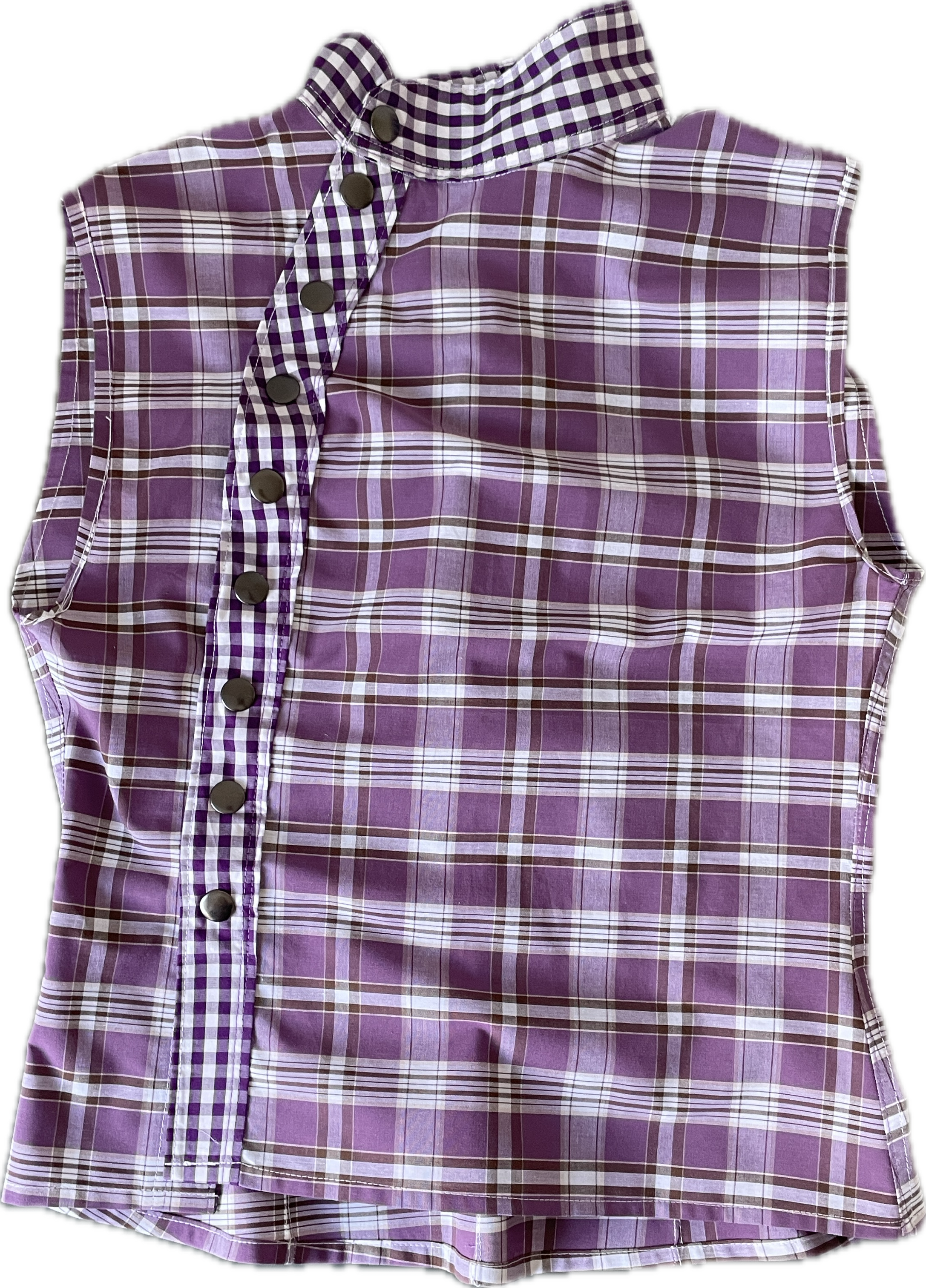 handmade purple tartan silver button up tank top