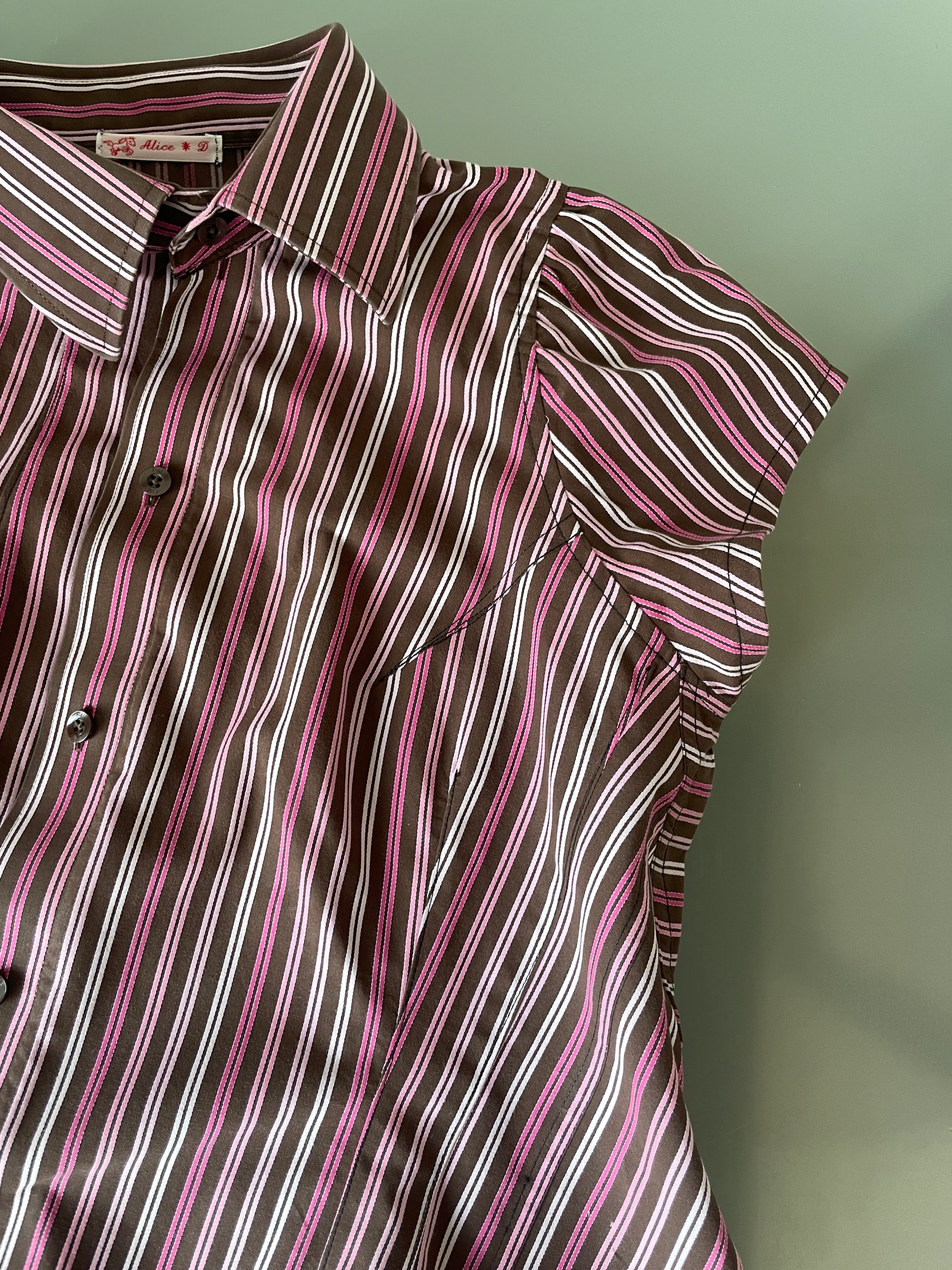 reworked asymetrical button up striped fitted shirt