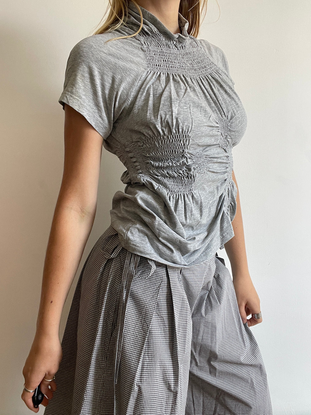 grey reworked elasticated ruched top