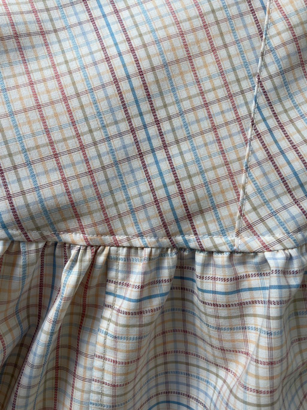 checkered asymmetrical drop waist gathered button up dress