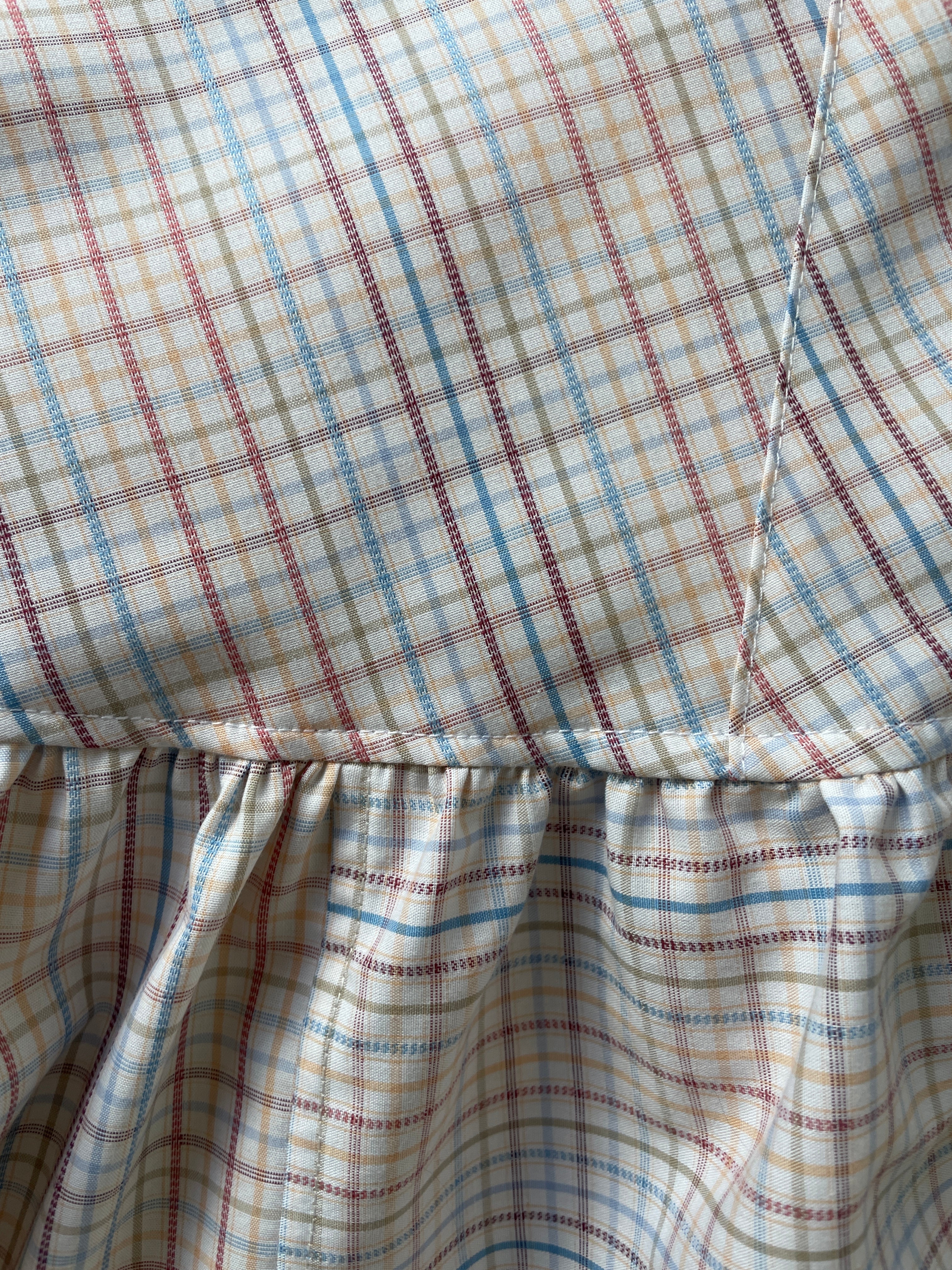 checkered asymmetrical drop waist gathered button up dress