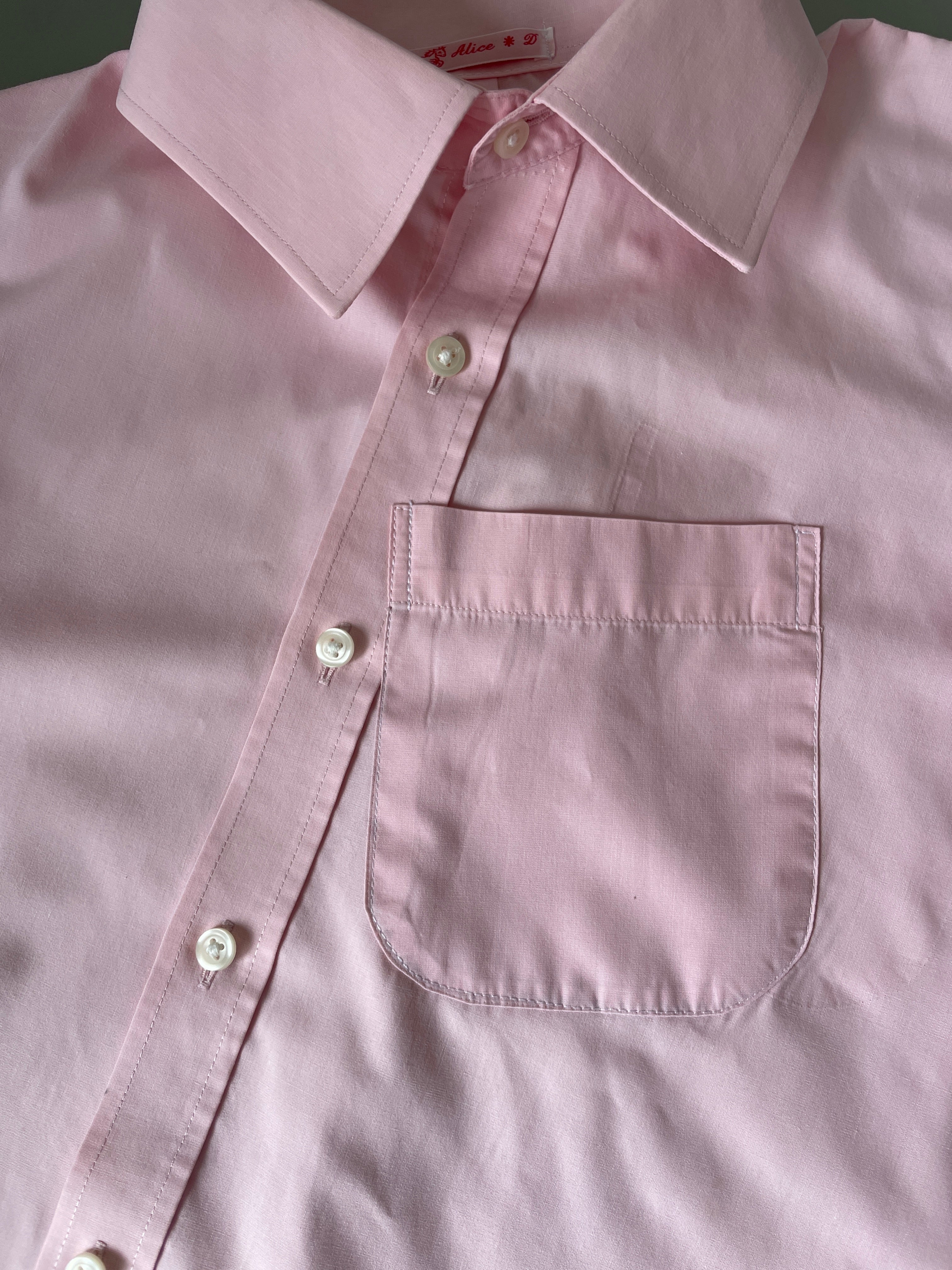 reworked tie back asymmetrical baby pink blouse