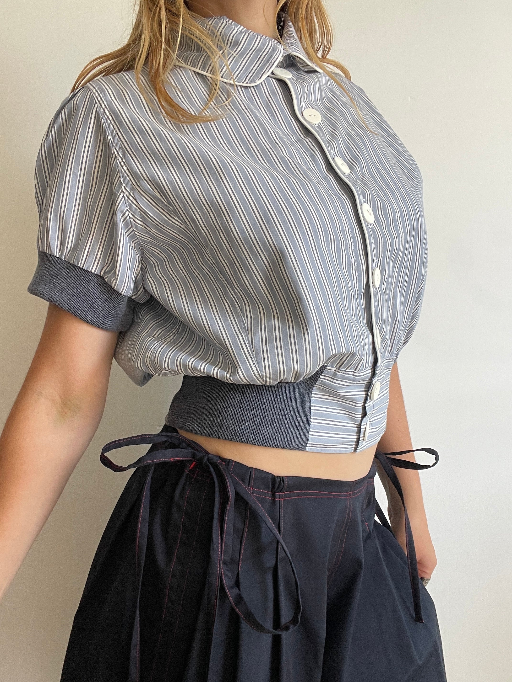 cropped pinstripe button up jacket with collar (lined)