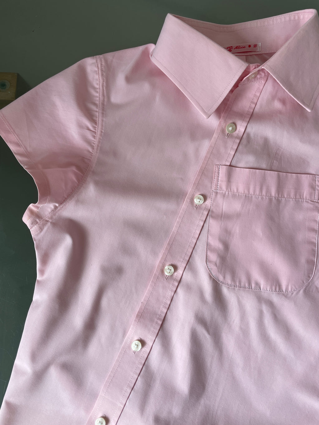 reworked tie back asymmetrical baby pink blouse