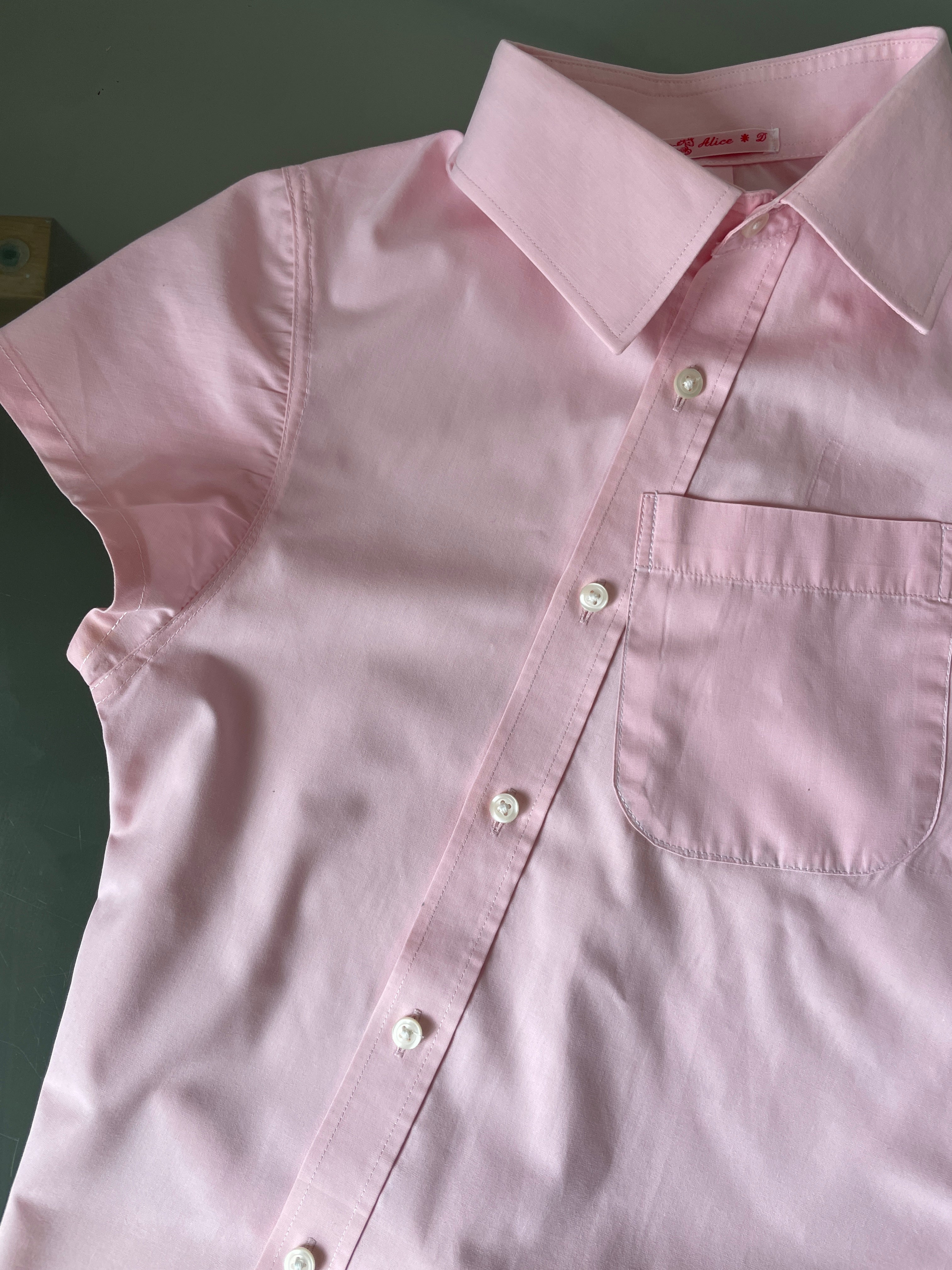 reworked tie back asymmetrical baby pink blouse