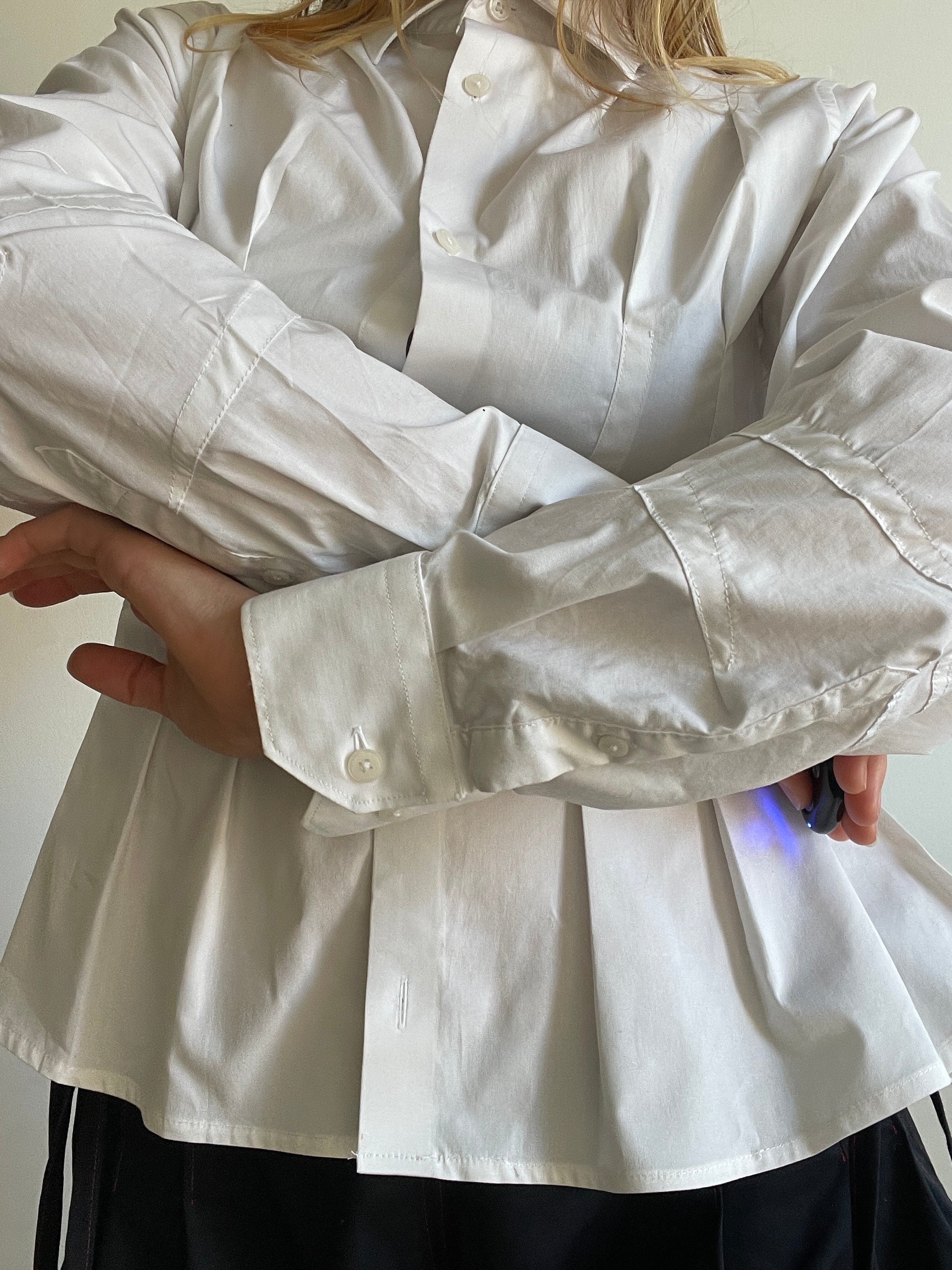reworked white office pleated long sleeve shirt
