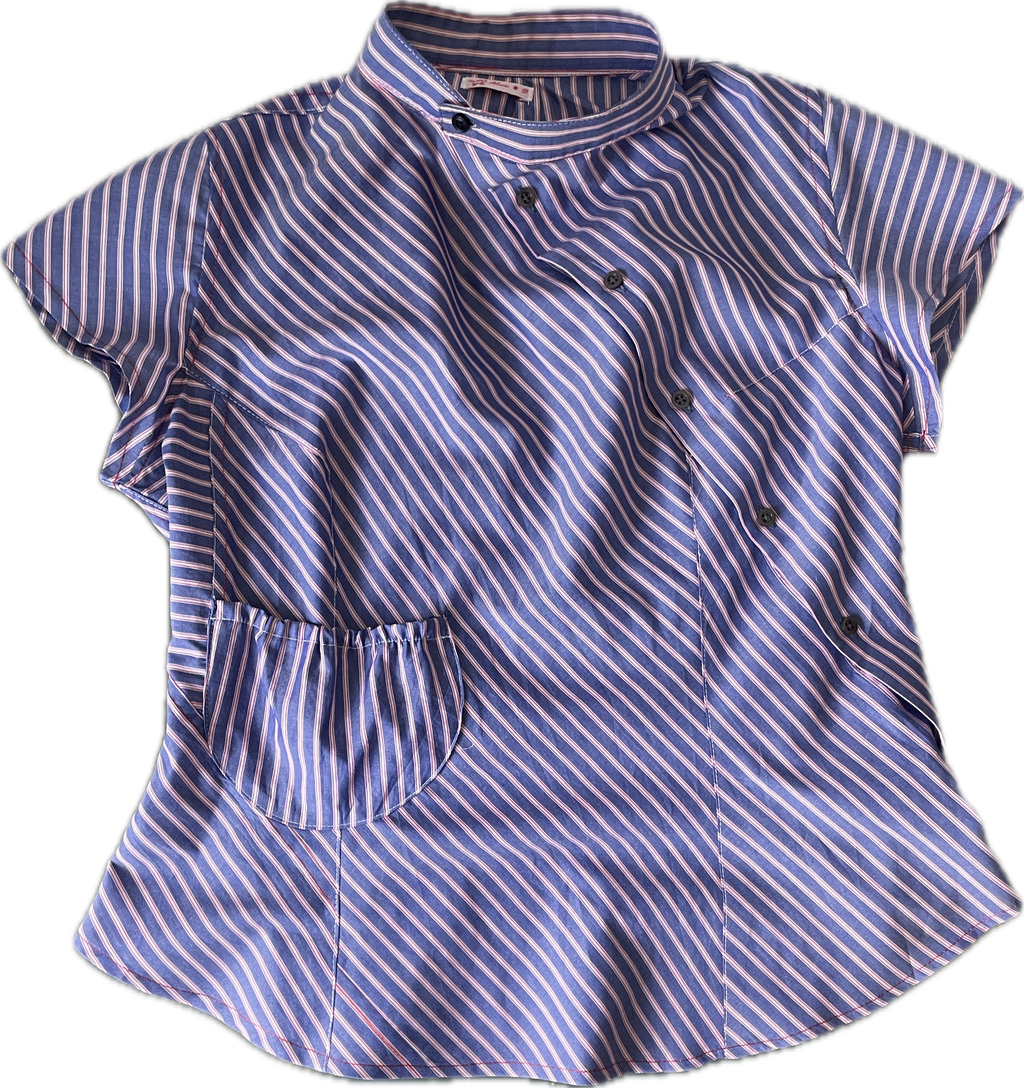 reworked striped pocket button up asymetrical shirt