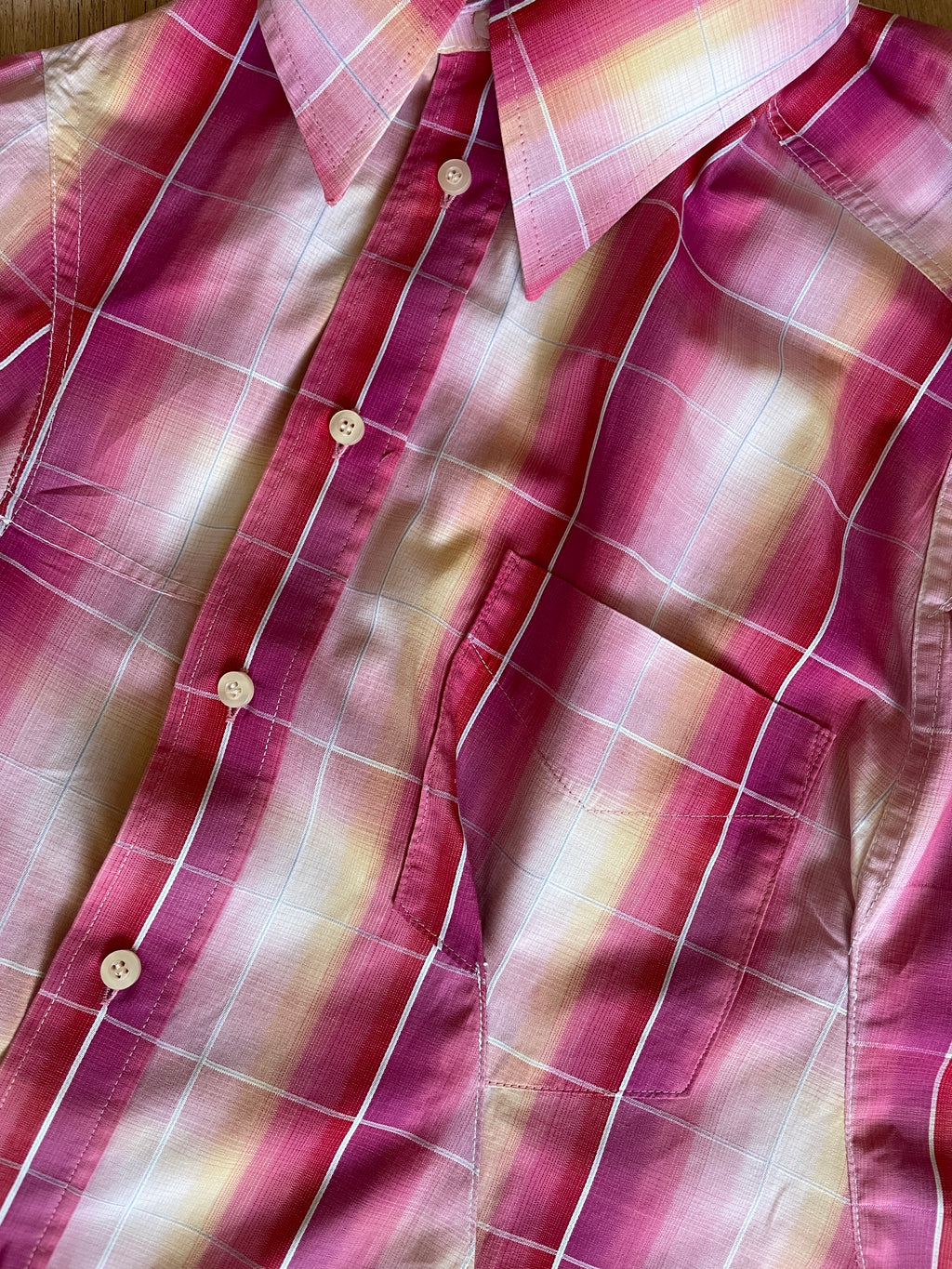 reworked pink sunset check asymmetrical shirt